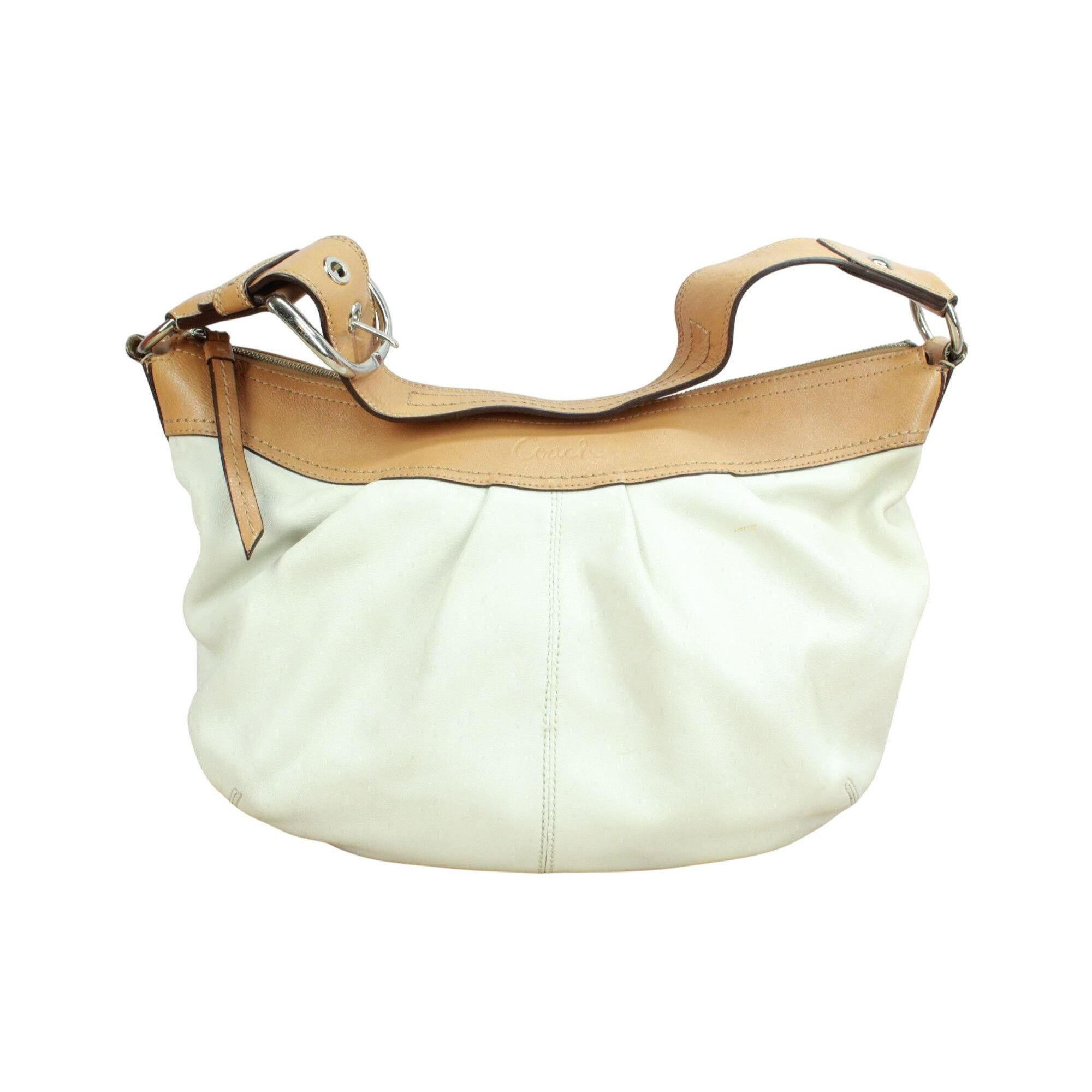 バッグ COACH Ergo Hobo White Leather Signature Vintage White Coach Leather Shoulder Bag: Adjustable Buckle