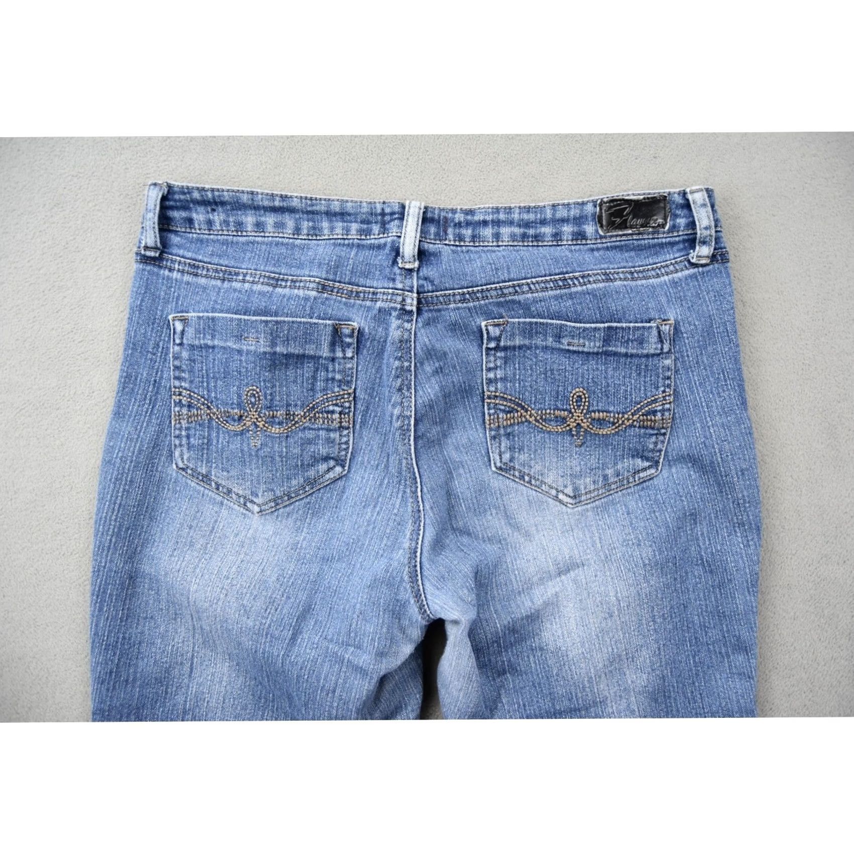 Denime Flavour Jeans Womens Size 12 Blue Denim Embroidered Pocket Bubblegum Straight Jeans Women Size 34" / US 12 / IT 48 - 6 Thumbnail