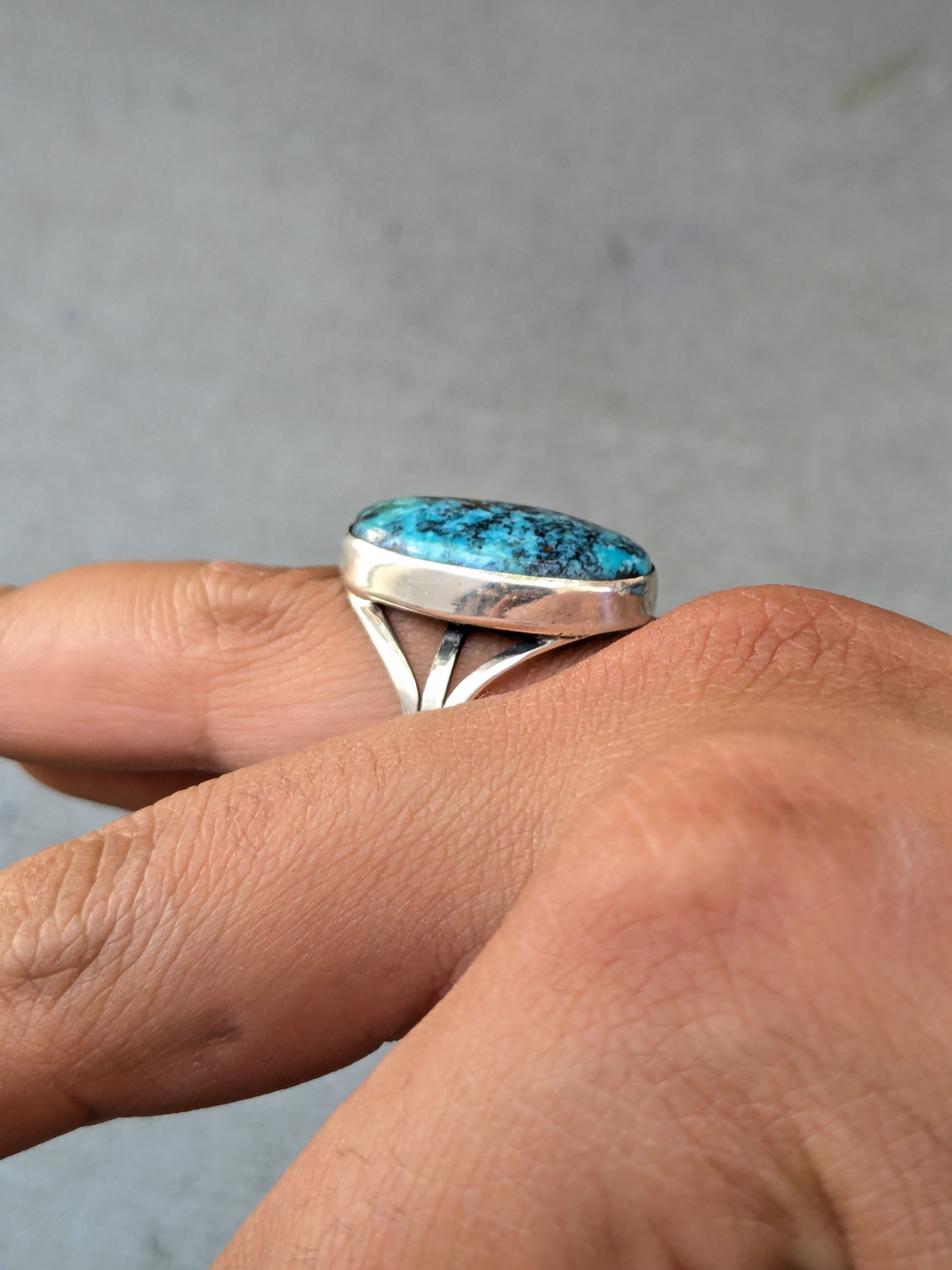 Jewelry Vintage Sterling Silver Ring Blue Chysocolla Americana Size ONE SIZE - 11 Thumbnail