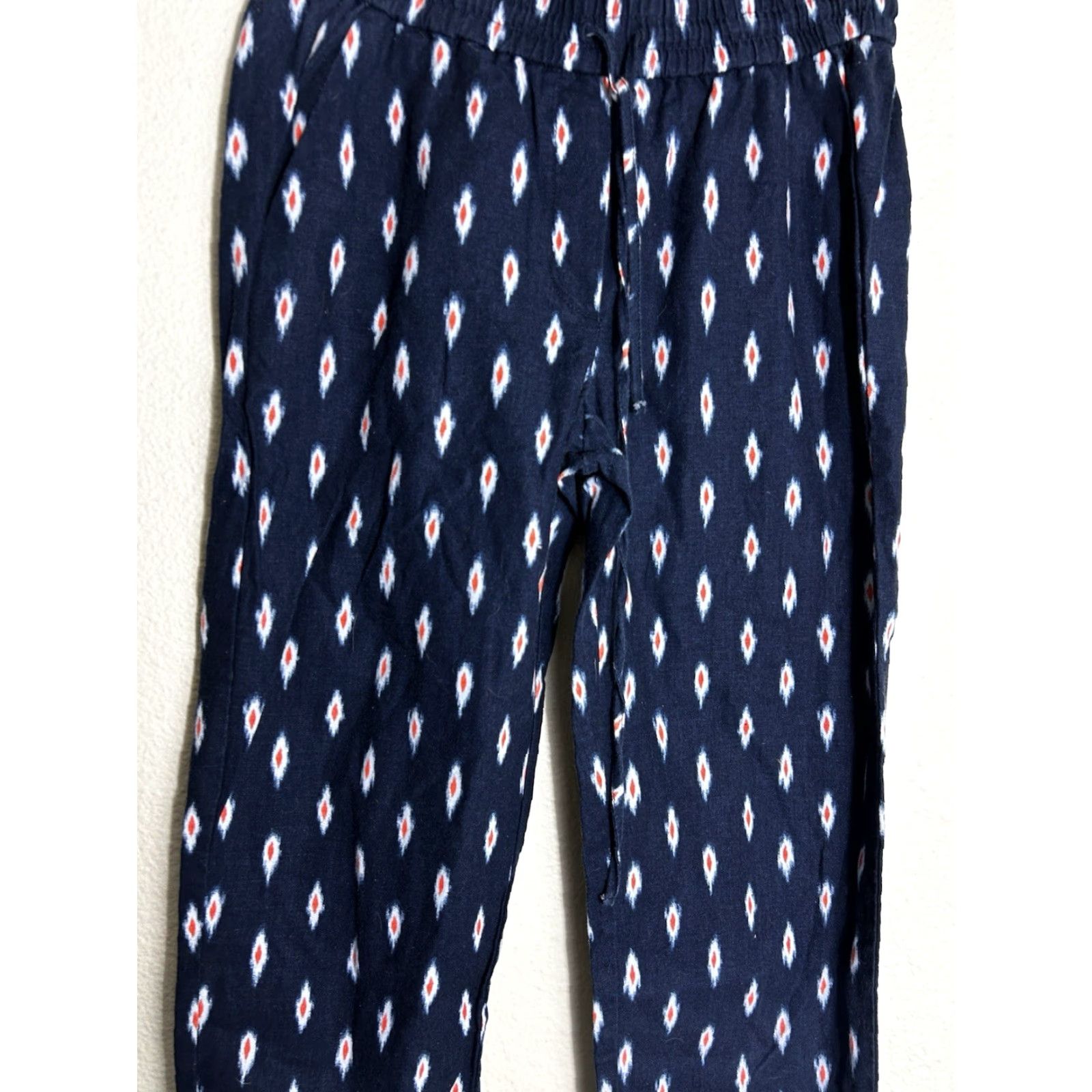 J.Crew J.CREW Womens Pants Ikat Linen Blend Drawstring Blue Southwest 30x26 Size 6 Ankle Size 28" / US 6 / IT 42 - 3 Thumbnail