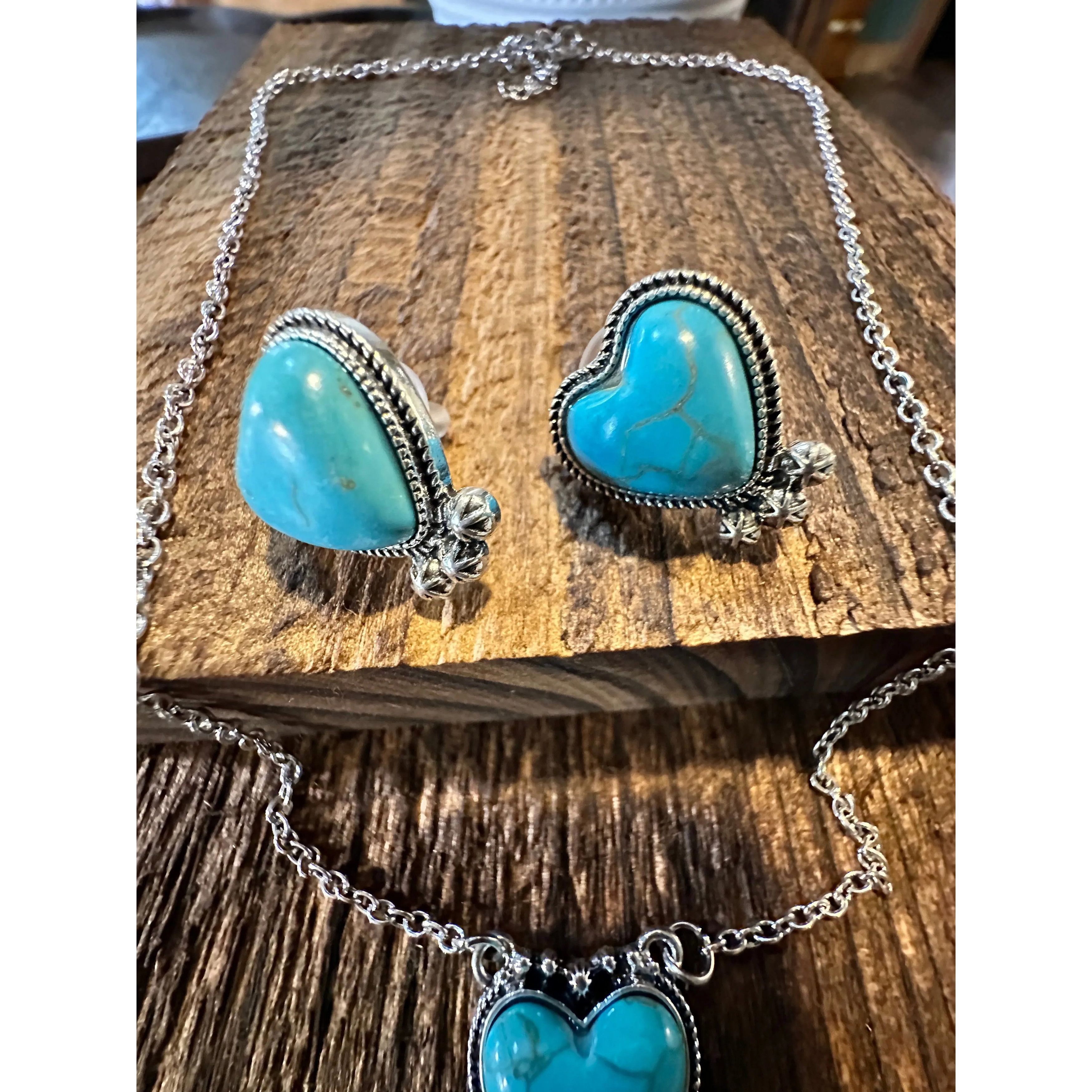 Other Boho Western Turquoise Bull Head Necklace Earrings Set, Vint Size ONE SIZE - 2 Thumbnail