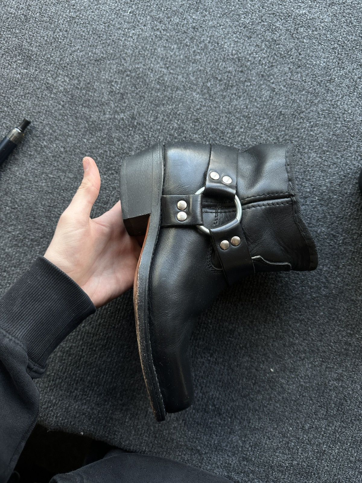 Leather WESTERN 🚨 LEATHER ANKLE METAL COWBOY BLACK BOOTS Size US 6.5 / EU 39-40 - 2 Thumbnail