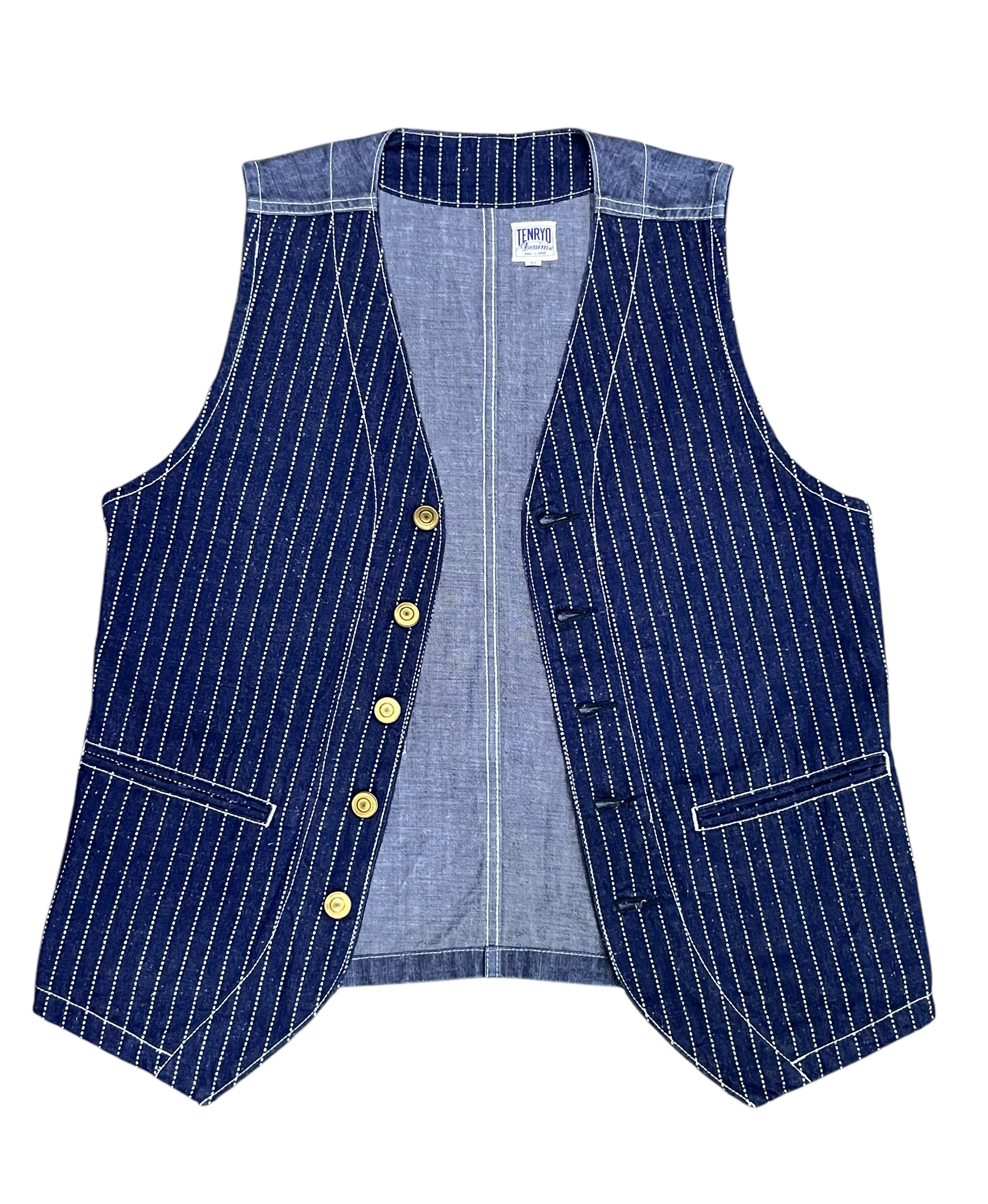 Sugar Cane TENRYO Casual Indigo Wabash Stripe Work Vest Waistcoat Denim Size US M / EU 48-50 / 2 - 2 Thumbnail