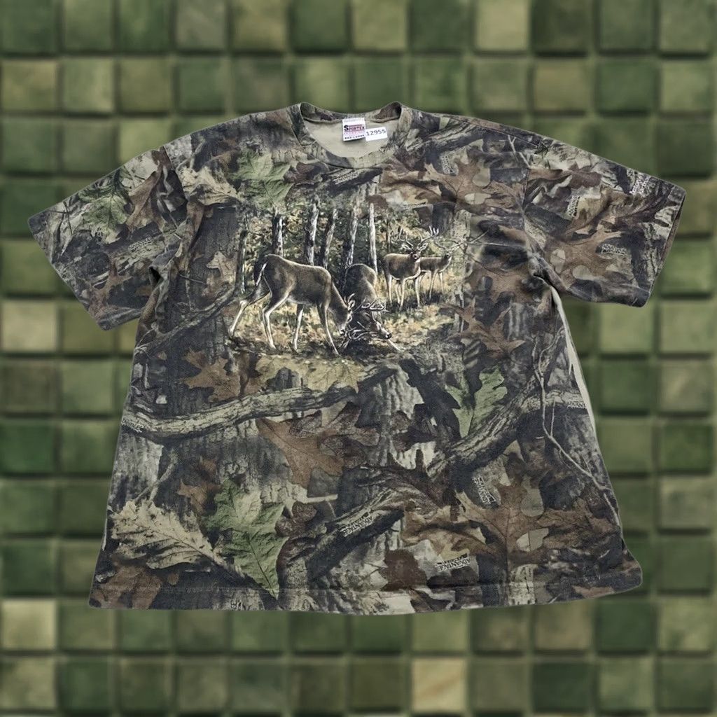 Vintage VINTAGE Sportex T-Shirt 3XL Camouflage Crew Neck Green USA 90s Proweight Advantage Timber Cameo Shirt Mens Size US XXL / EU 58 / 5 - 1 Thumbnail