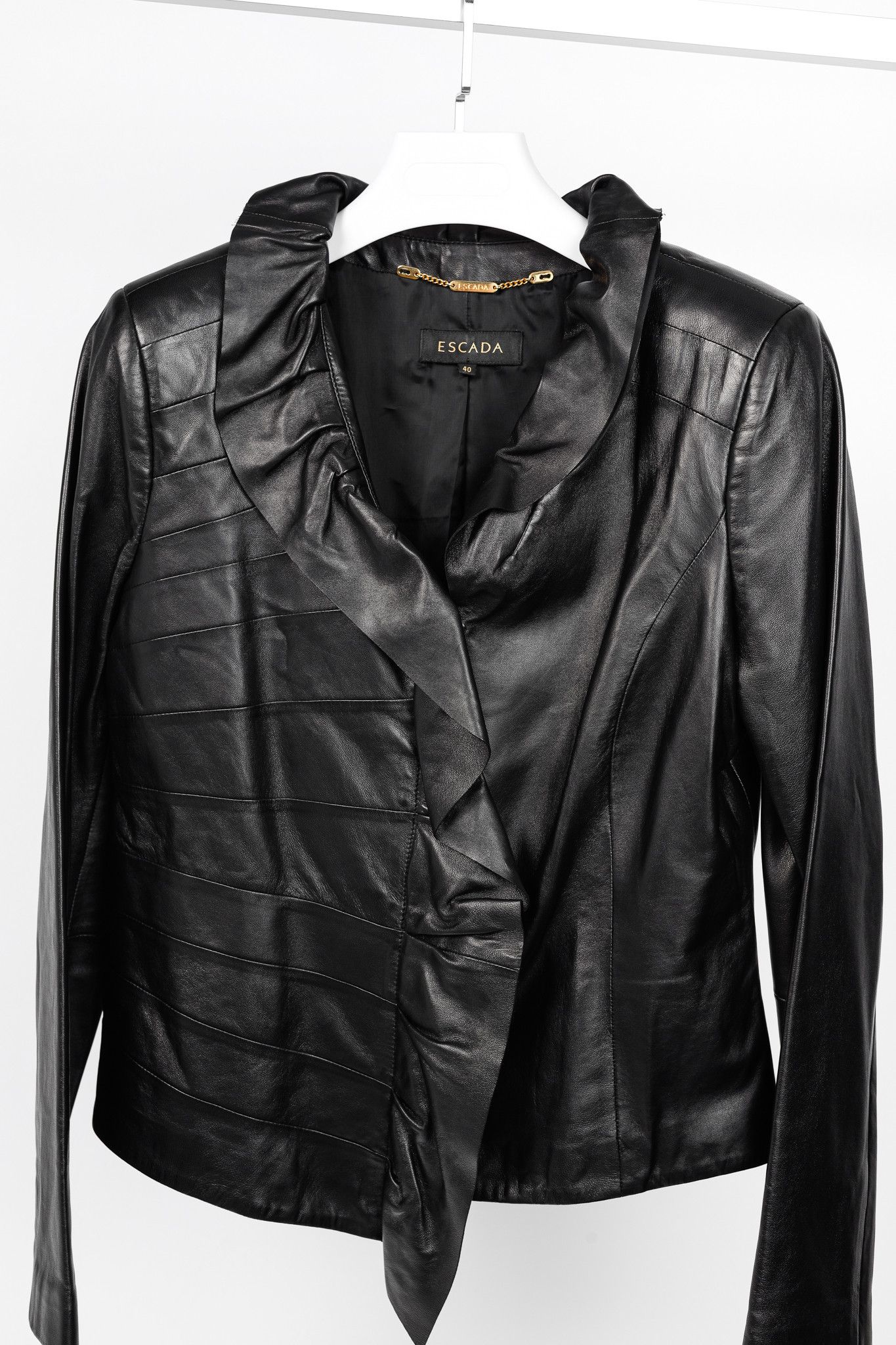 Escada Escada Luloo Black Leather Ruffle-Trim Jacket Size M / US 6-8 / IT 42-44 - 3 Thumbnail