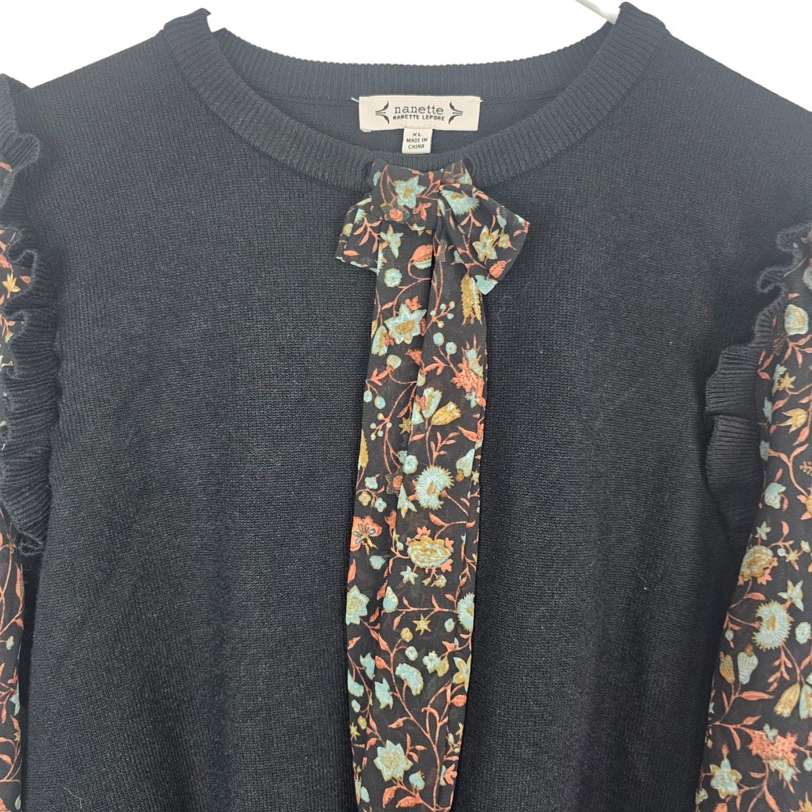 Nanette Lepore Nanette Lepore Womens Floral Sleeve Bow Sweater Size XL Size XL / US 12-14 / IT 48-50 - 2 Thumbnail