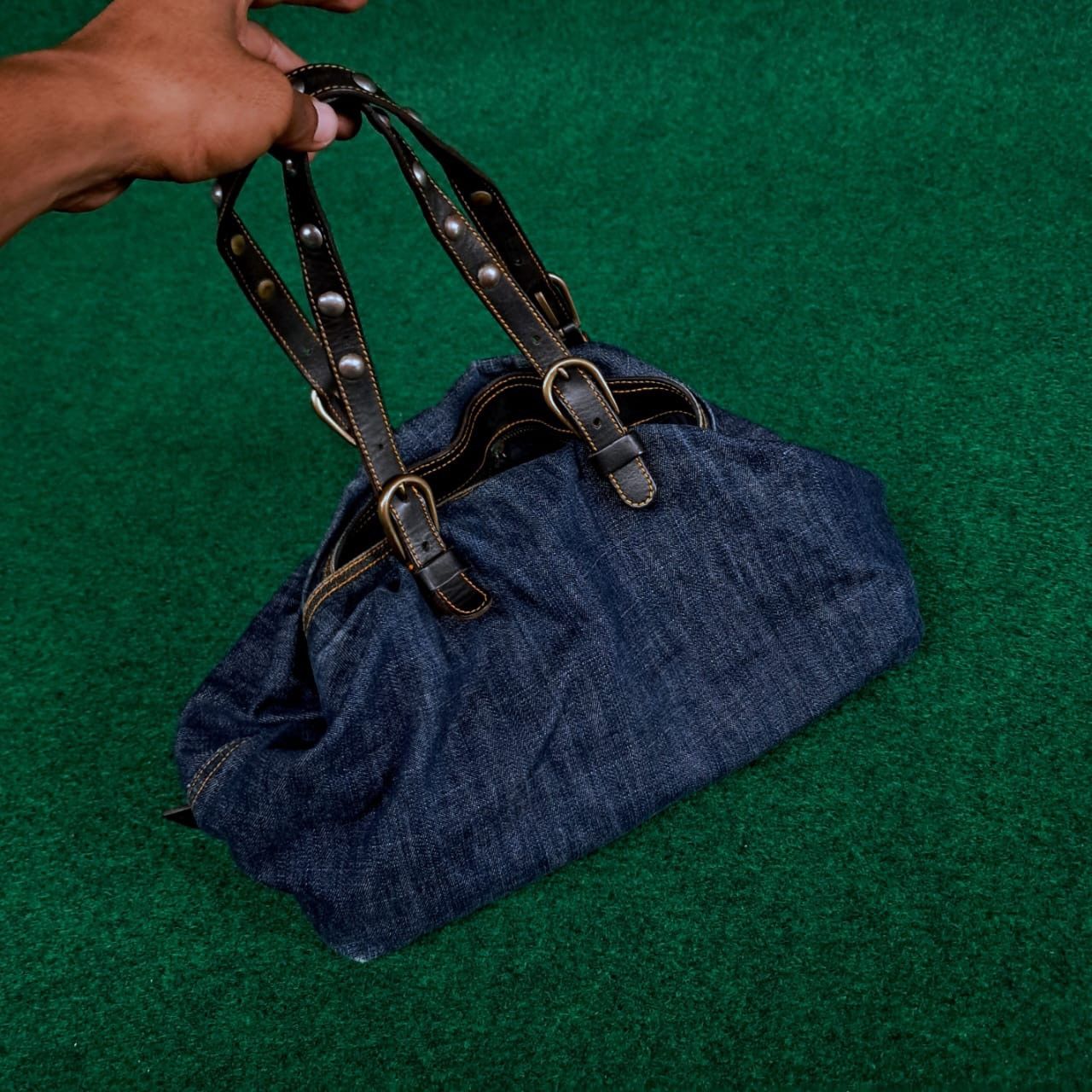 Miu Miu Authentic Miu Miu Denim Bag with Leather Strap Size ONE SIZE - 2 Thumbnail
