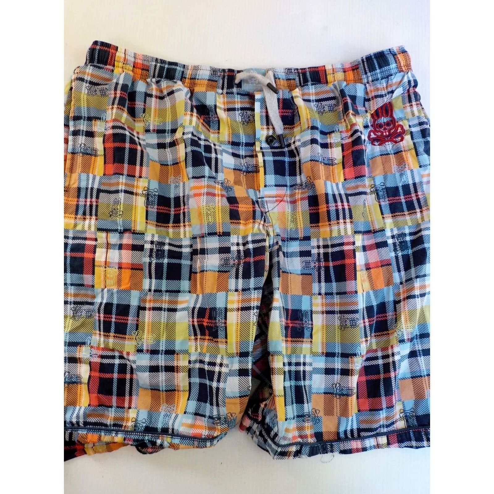 Psycho Bunny PSYCHO BUNNY Mens Elastic Waist/Drawstring Plaid Shorts Cotton Multicolor SZ L Bermuda Casual Pockets Logo 100% Cotton Size US 35 - 2 Thumbnail