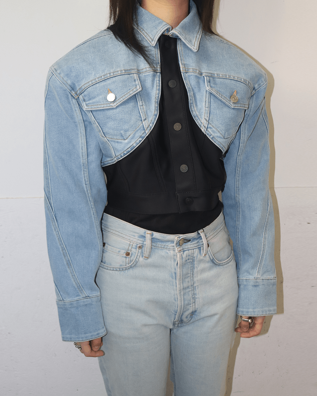 H&M × Mugler Mugler x H&M SS23 Defined-Waist Denim Crop Jacket Size M / US 6-8 / IT 42-44 - 4 Thumbnail
