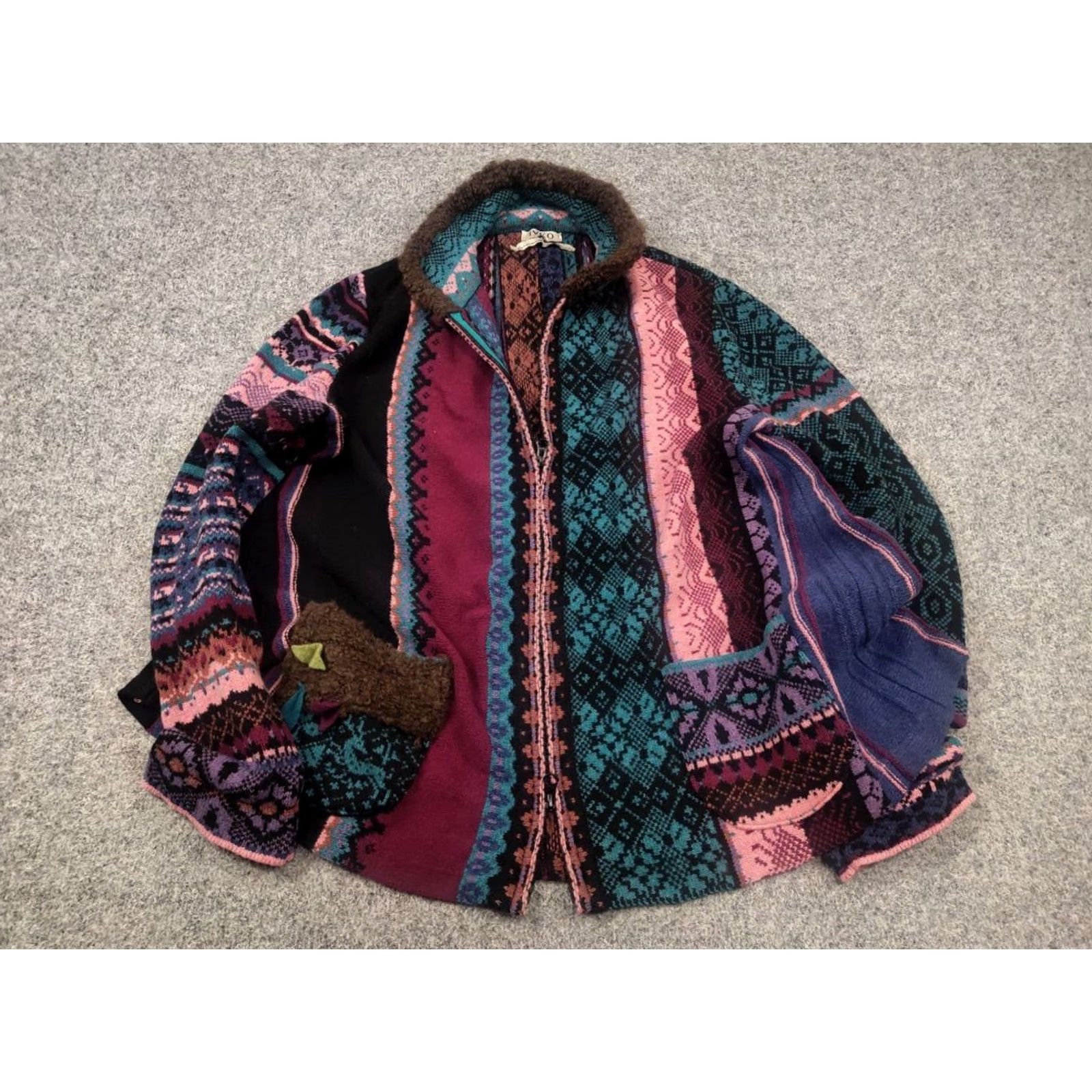 Vintage IVKO Design Knit Jacket Jacquard Zip Black Wool 100% Knit Coat Women XL Vintage No Size XL / US 12-14 / IT 48-50 - 3 Thumbnail