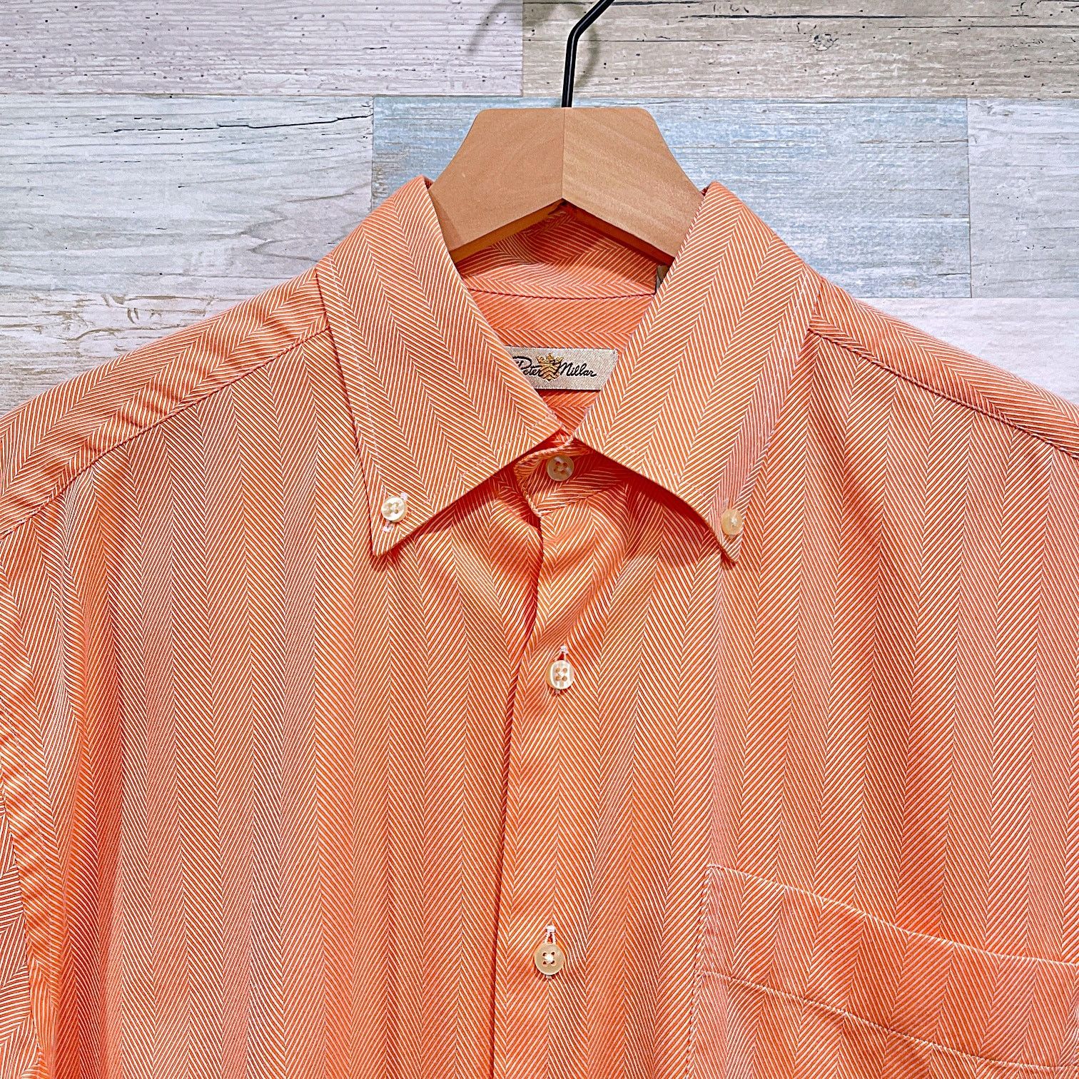 Peter Millar Peter Millar Herringbone Dress Shirt Orange Cotton Career L Size US L / EU 52-54 / 3 - 2 Thumbnail