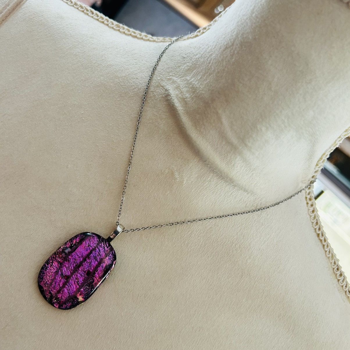 Handmade Handcrafted dichroic glass pendant on chain necklace Size ONE SIZE - 1 Thumbnail