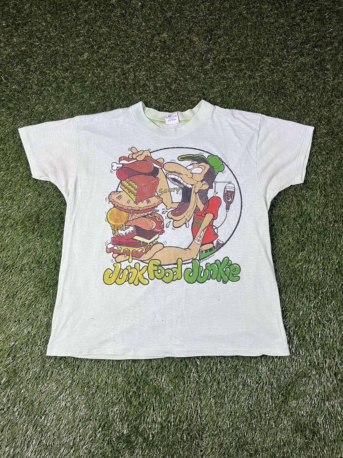 Junk Food Vintage 70s Junk Food Junkie Cartoon Graphic Mint Faded Tee Size US XL / EU 56 / 4 - 1 Thumbnail