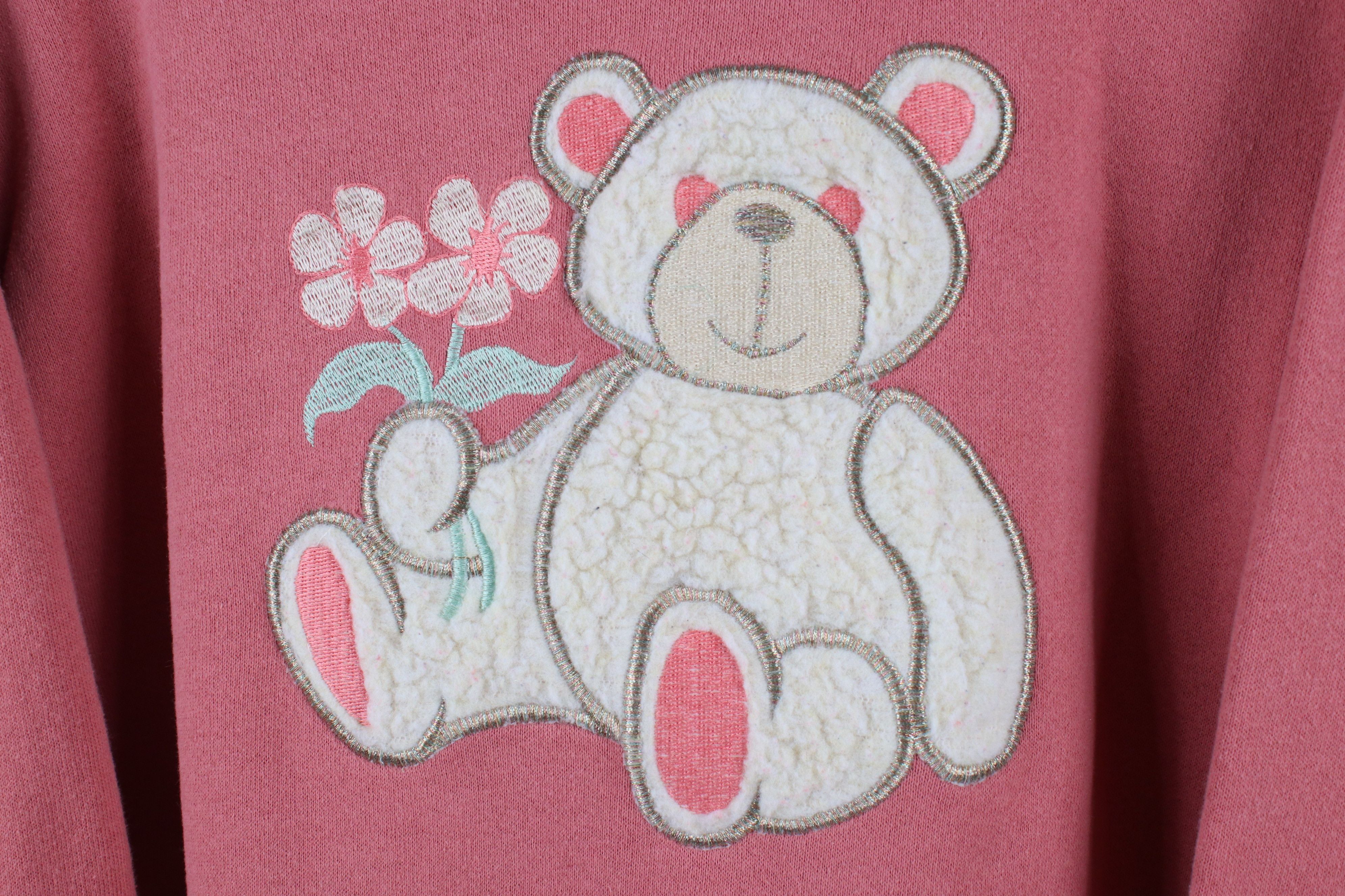 Vintage Vintage 90s Streetwear Teddy Bear Flower Sweatshirt USA Size M / US 6-8 / IT 42-44 - 4 Thumbnail