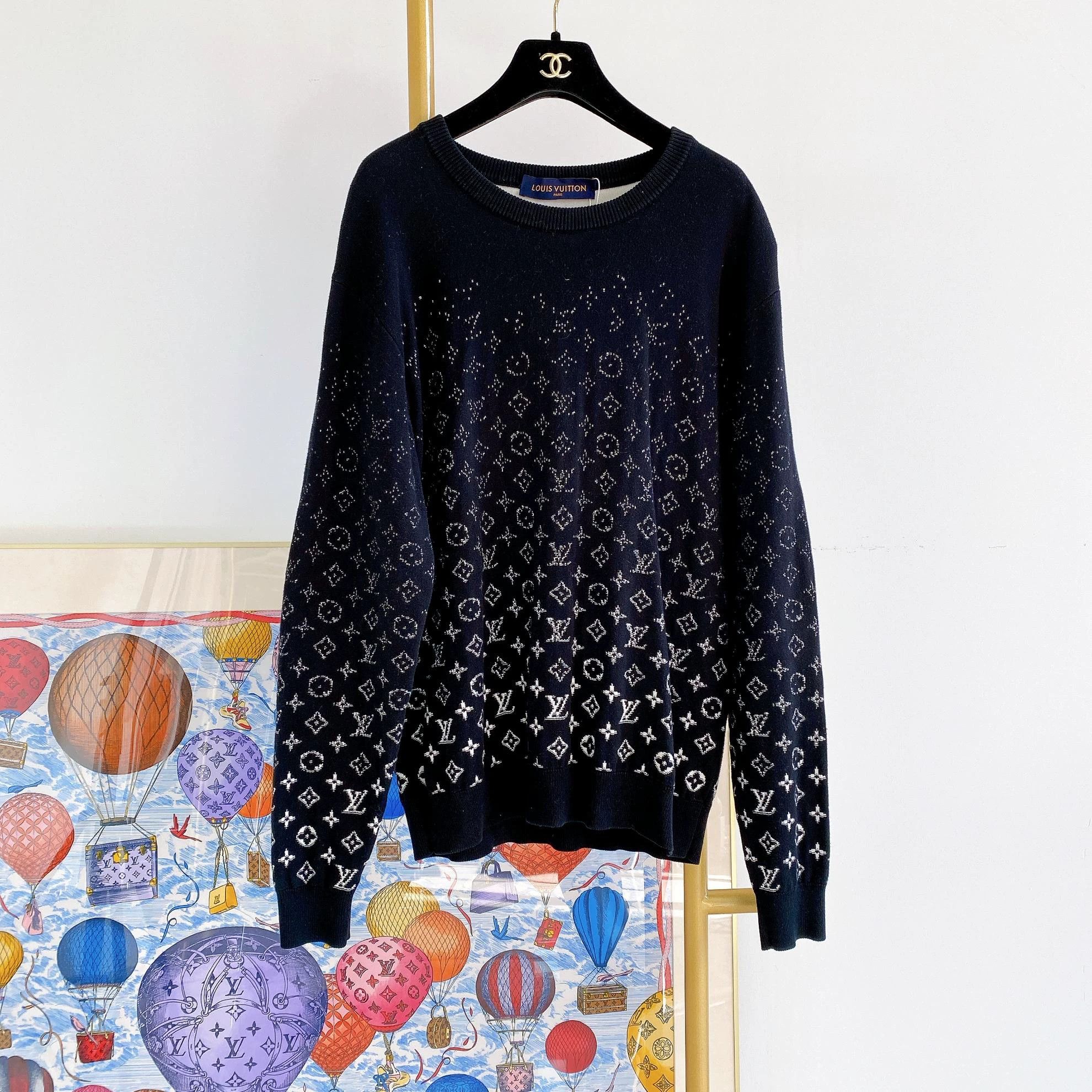 Louis Vuitton Louis Vuitton Black All Over Logo Knit Top M Size US M / EU 48-50 / 2 - 1 Thumbnail