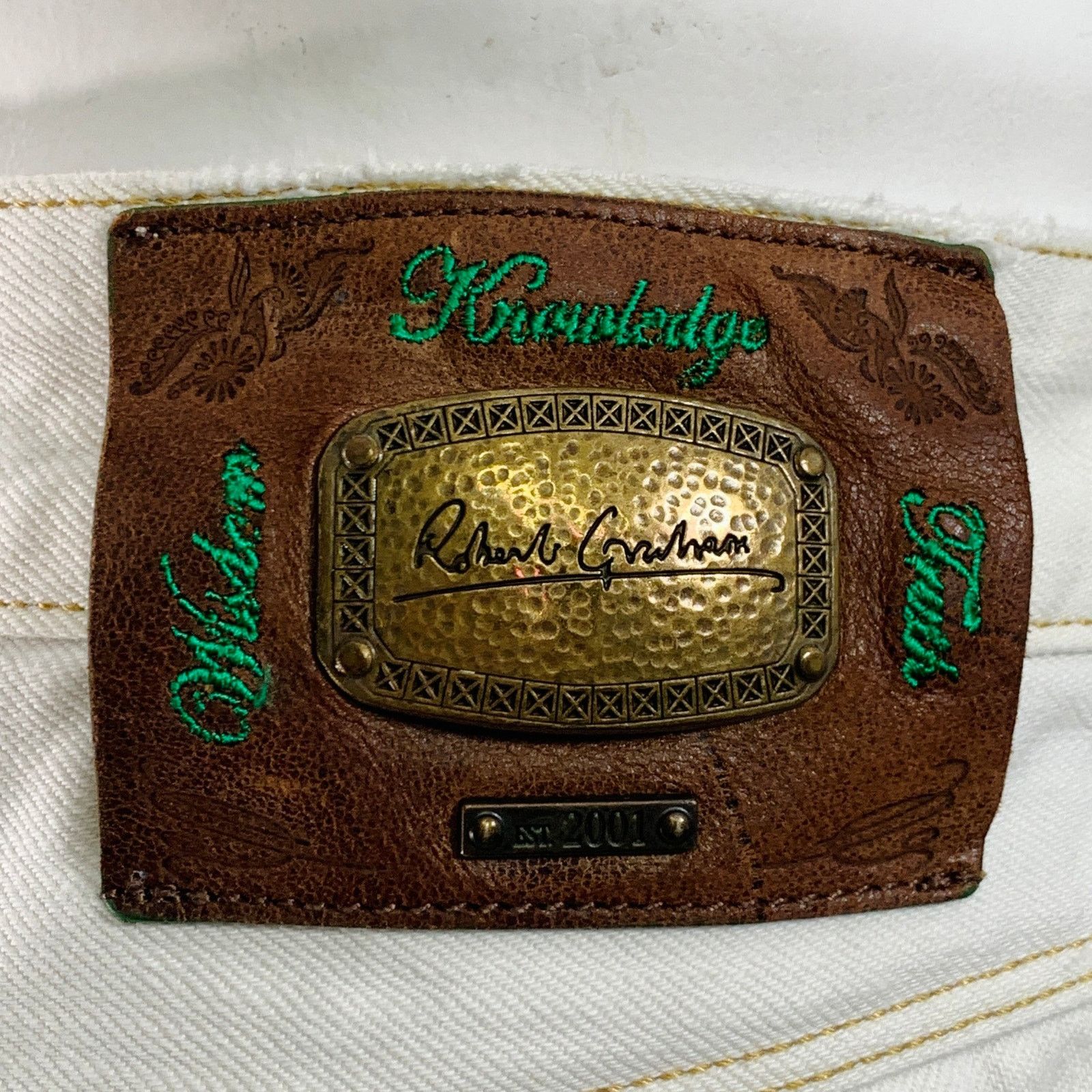 Robert Graham 36 White Contrast Stitch Cotton Straight Distressed Jeans Size US 36 / EU 52 - 4 Thumbnail