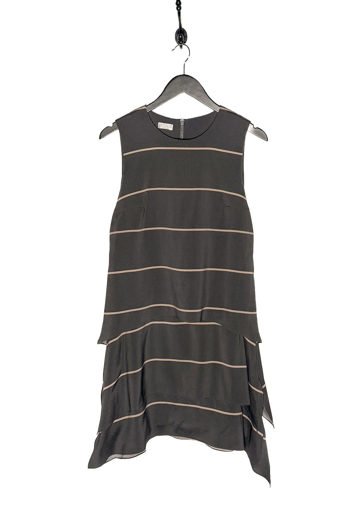 Brunello Cucinelli Brunello Cucinelli Grey Peach Stripes Silk Sleeveless Dress Size S / US 4 / IT 40 - 1 Thumbnail