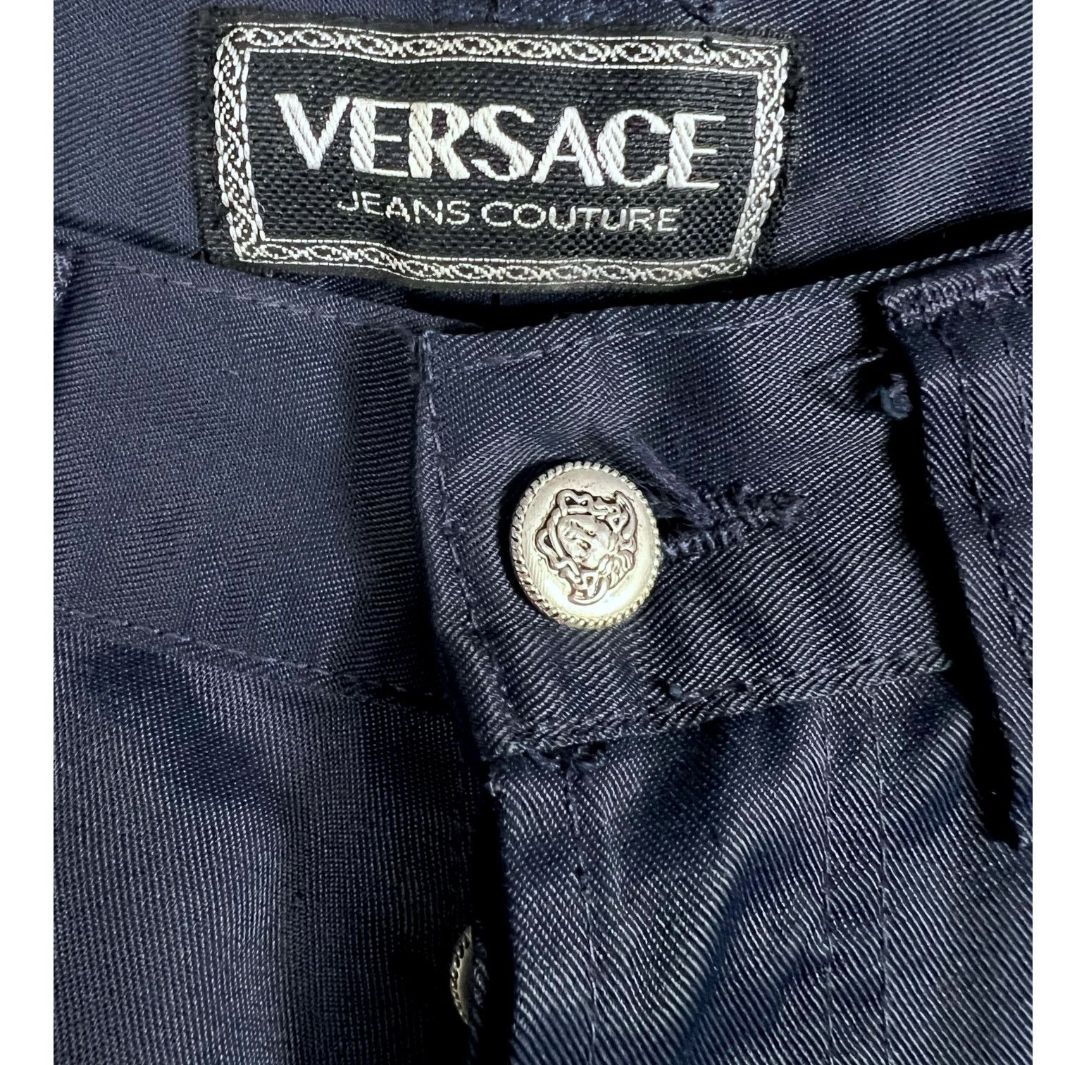 Versace Men's Vintage Y2K Versace Couture Navy Coated Jeans 29W 31L Size US 33 - 2 Thumbnail