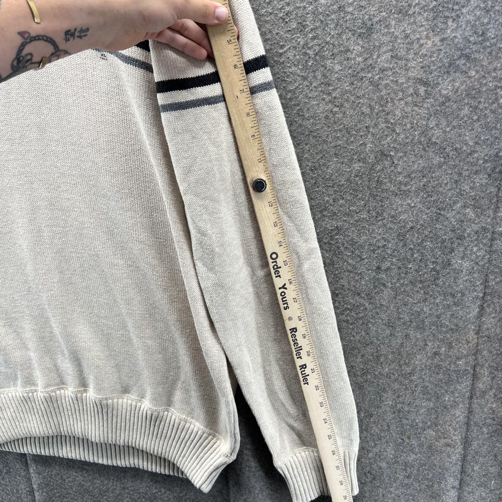 Eddie Bauer VINTAGE Eddie Bauer Pullover Sweater Mens XL Tall Beige Quarter Zip Stripes Size US XL / EU 56 / 4 - 3 Thumbnail
