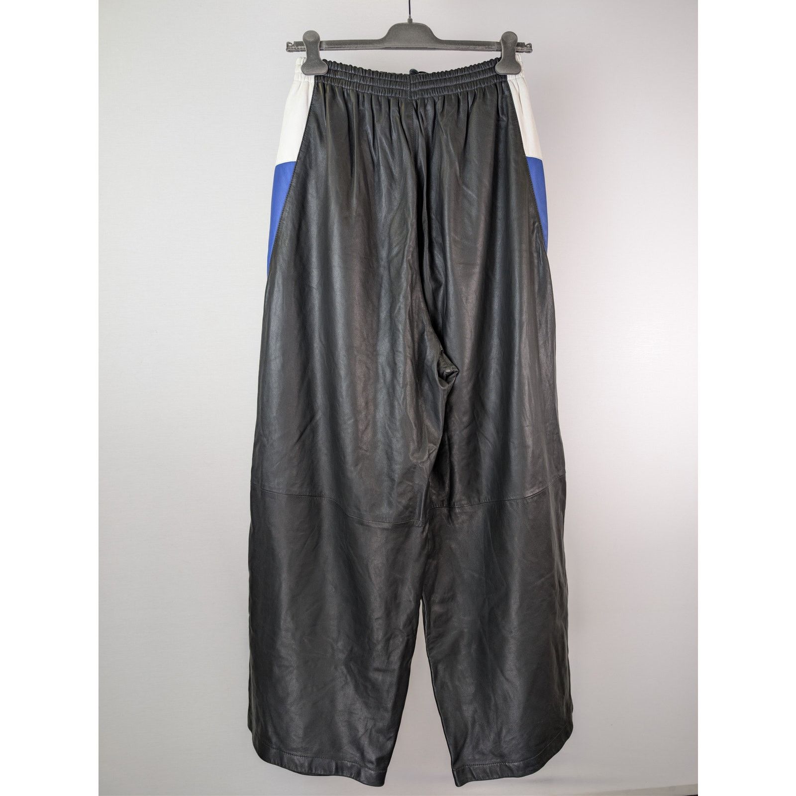 Balenciaga o1rshd1 Smooth Soft Leather Tracksuit Pants Black/Blue/White Size US 30 / EU 46 - 9 Thumbnail