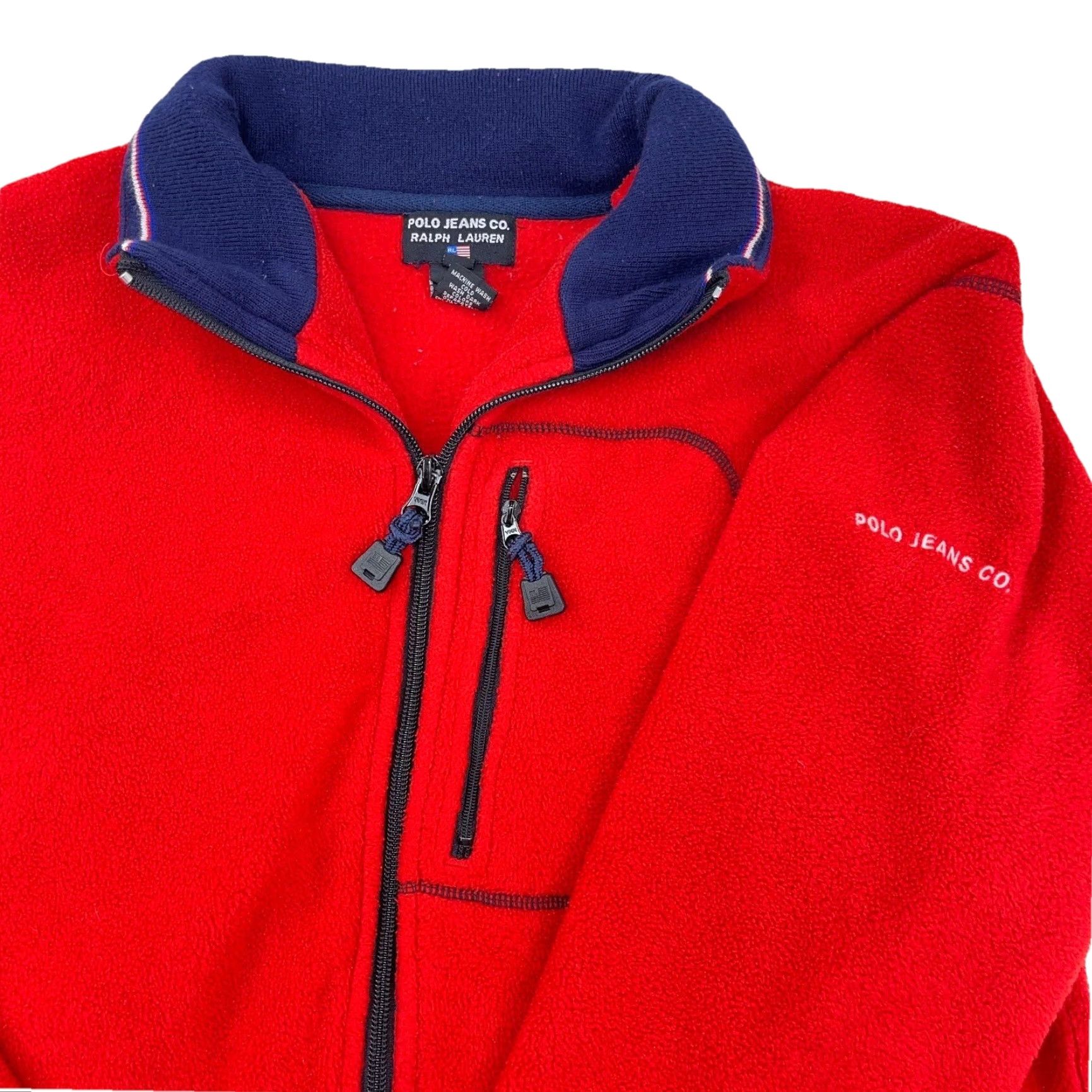 Vintage Vintage Polo Jeans Ralph Lauren Jacket Men Large Red Blue Fleece Zip Full Zip Size US L / EU 52-54 / 3 - 2 Thumbnail
