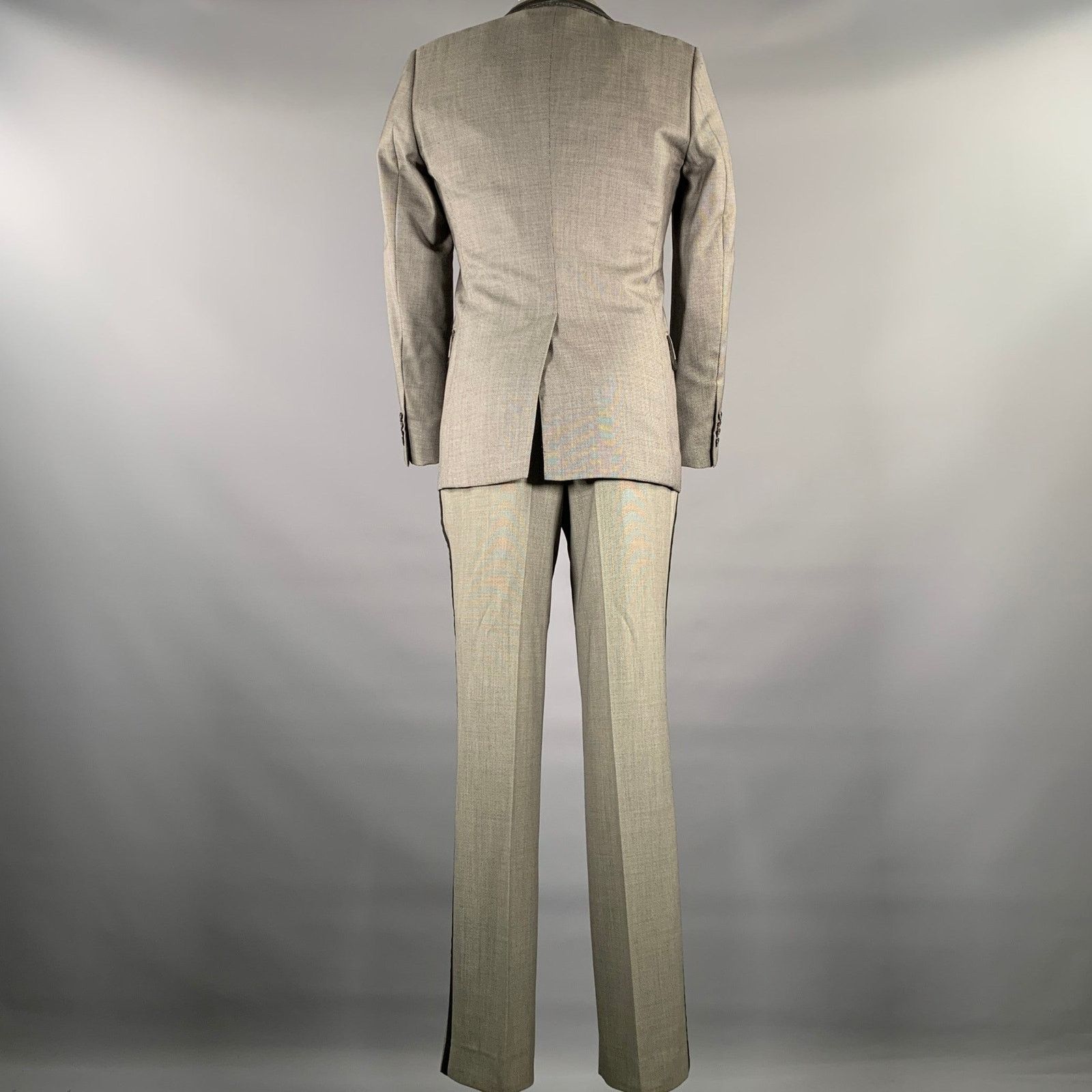 Simon Spurr SIMON SPURR 36R Grey Black Nailhead Wool Peak Lapel Suit Size 36R - 3 Thumbnail