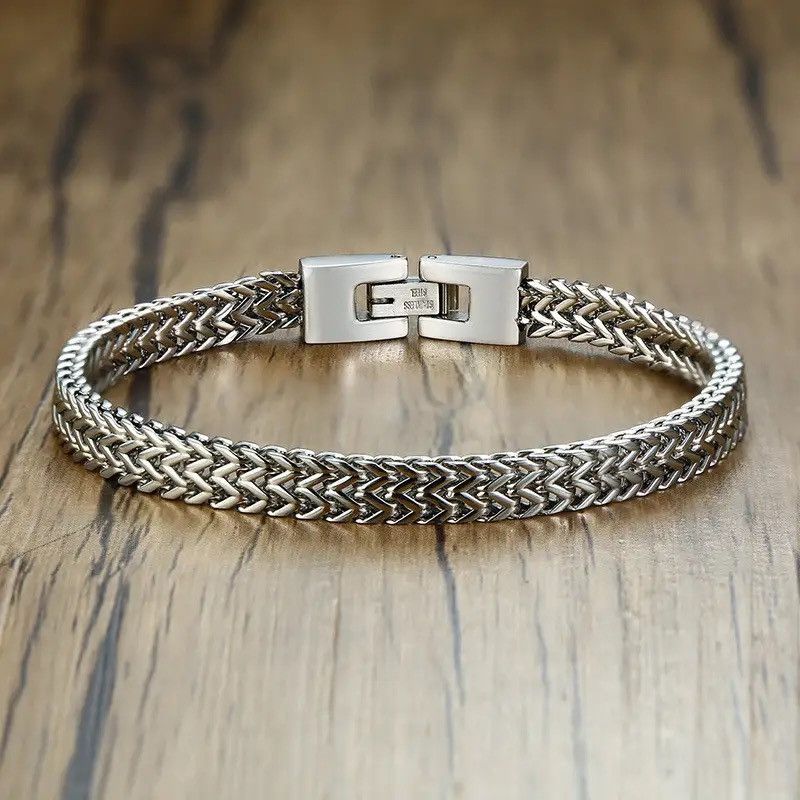 Jewelry Stainless Steel Casual Gothic Punk Chain Bracelet in Silver, Men's
