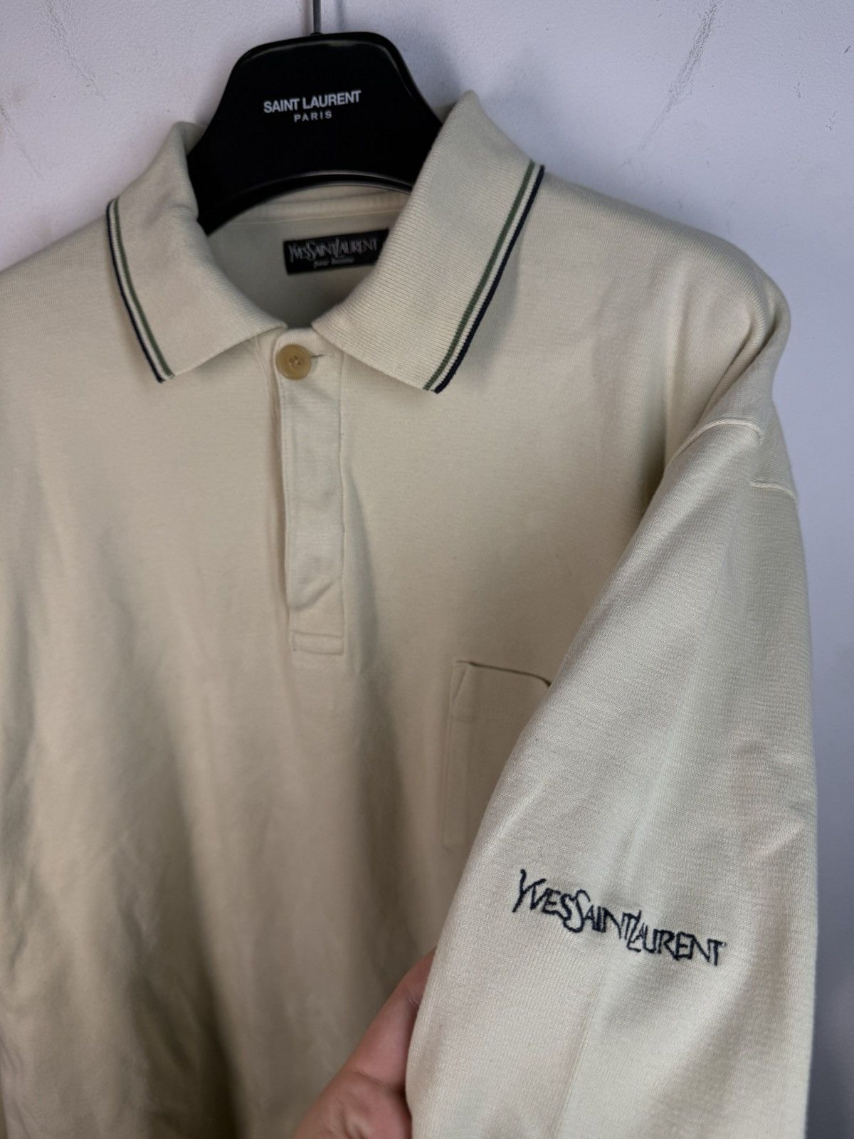 Yves Saint Laurent 90s Beige YSL Sweatshirt 1/4 Button Up Sweater Rugby Shirt Size US XL / EU 56 / 4 - 1 Thumbnail