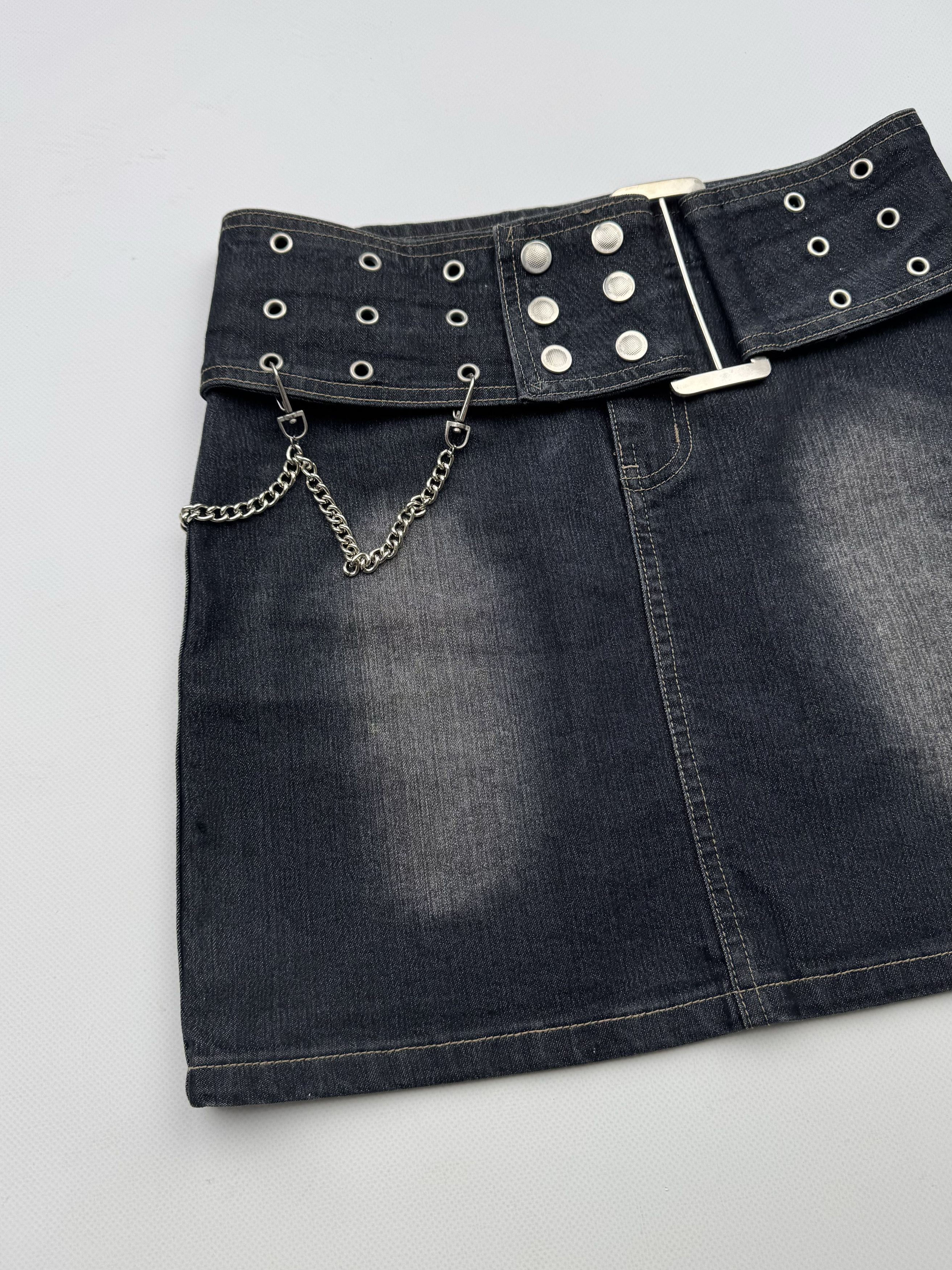 Vintage 90's Mini Skirt With Wide Belt B32(V499)E2 Size 26" / US 2 / IT 38 - 2 Thumbnail