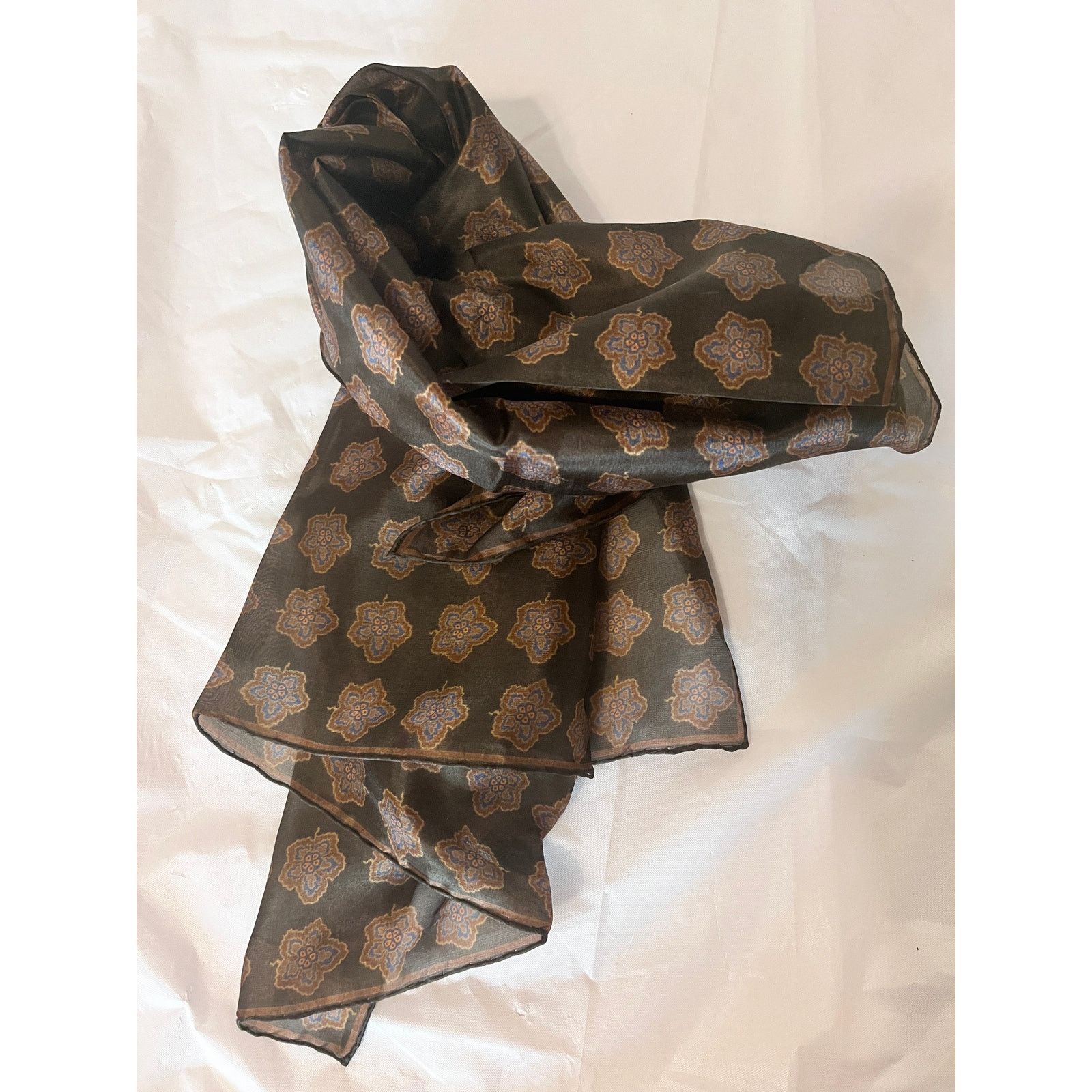 Robert Talbott ROBERT TALBOTT Fine Silk Scarf - Brown / Blu - Semi Sheer Size ONE SIZE - 5 Thumbnail