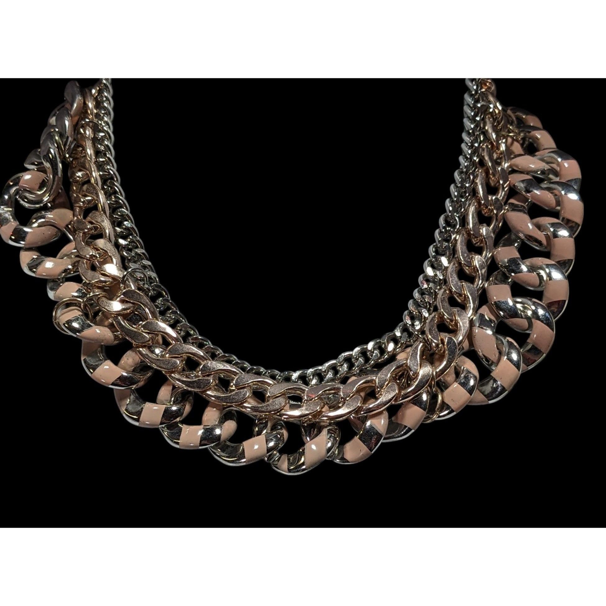 Other Metallic Statement Necklace Silver And Gold Tone With Pink P Size ONE SIZE - 2 Thumbnail