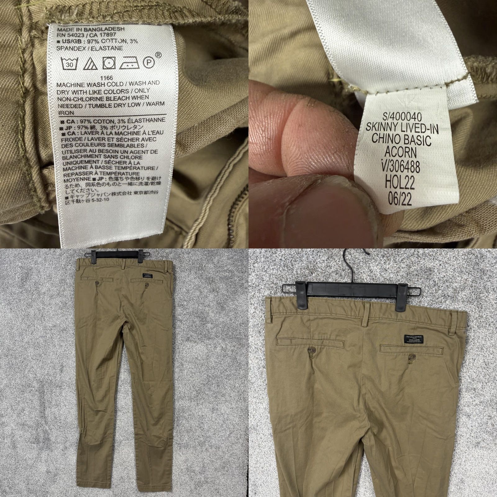 Banana Republic Banana Republic Lived-In Chino Pants Mens 33x32 Brown Skinny Fit Khaki Preppy Size US 33 - 8 Thumbnail