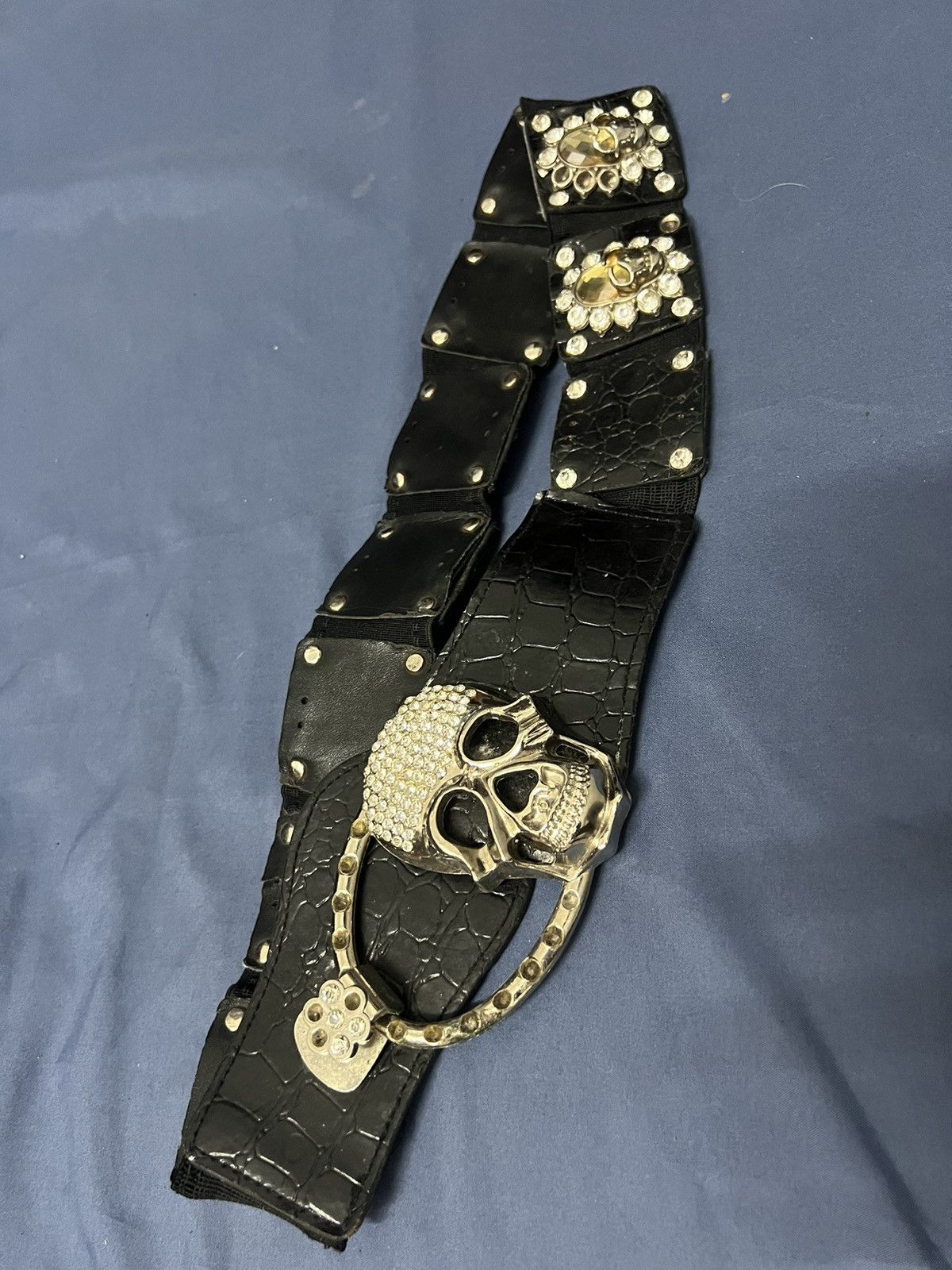 Other Skull bunkle elastic belt rhinestone punk rock Size ONE SIZE - 2 Thumbnail
