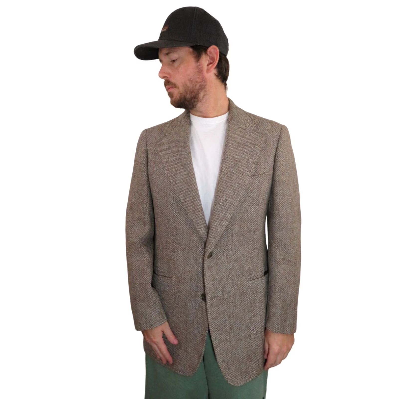 Southwick VINTAGE Southwick Sport Coat Geometric Plaid Wool 40 Regular Notch Lapel 2 Button Single-Breasted Mens Brown 80s 90s USA USA Built Size US XXS / EU 40 - 2 Thumbnail