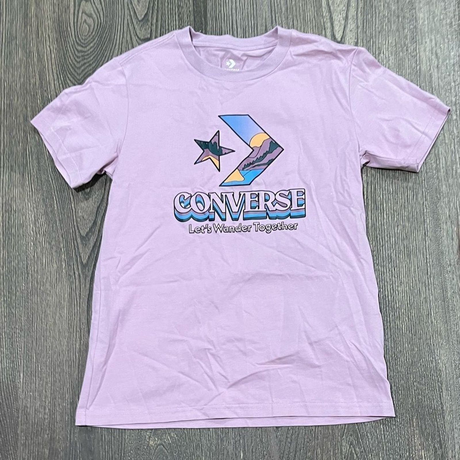 Converse NWOT Converse Star Chevron Mountain Graphic T-Shirt Lilac S Size S / US 4 / IT 40 - 1 Thumbnail