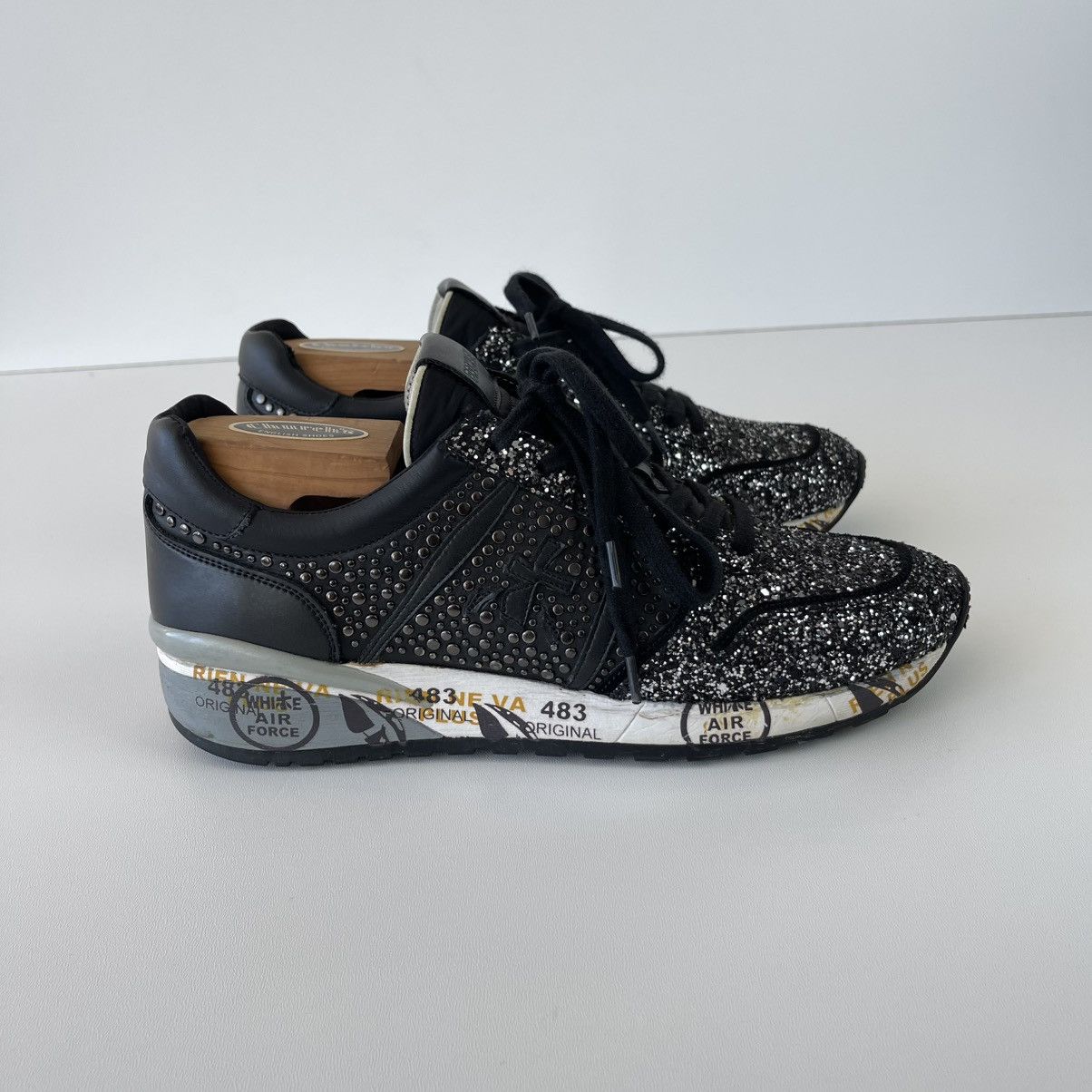 Premiata Premiata Glitter Leather Sneakers Black 2543 Women’s Italy Size US 8 / IT 38 - 4 Thumbnail