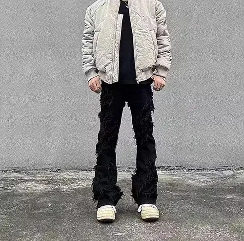 Japanese Brand × Jean High street black raw edge ripped jeans Size US 32 / EU 48 - 4 Thumbnail