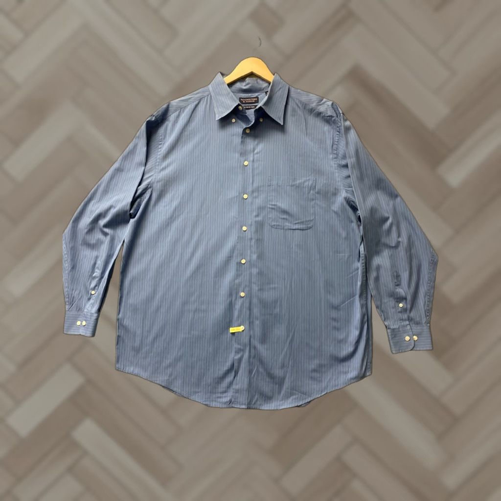 Roundtree & Yorke Roundtree & Yorke Button-Down Shirt Mens 2XT Blue Long Sleeve Striped Non-Iron Regular Size US XXL / EU 58 / 5 - 1 Thumbnail