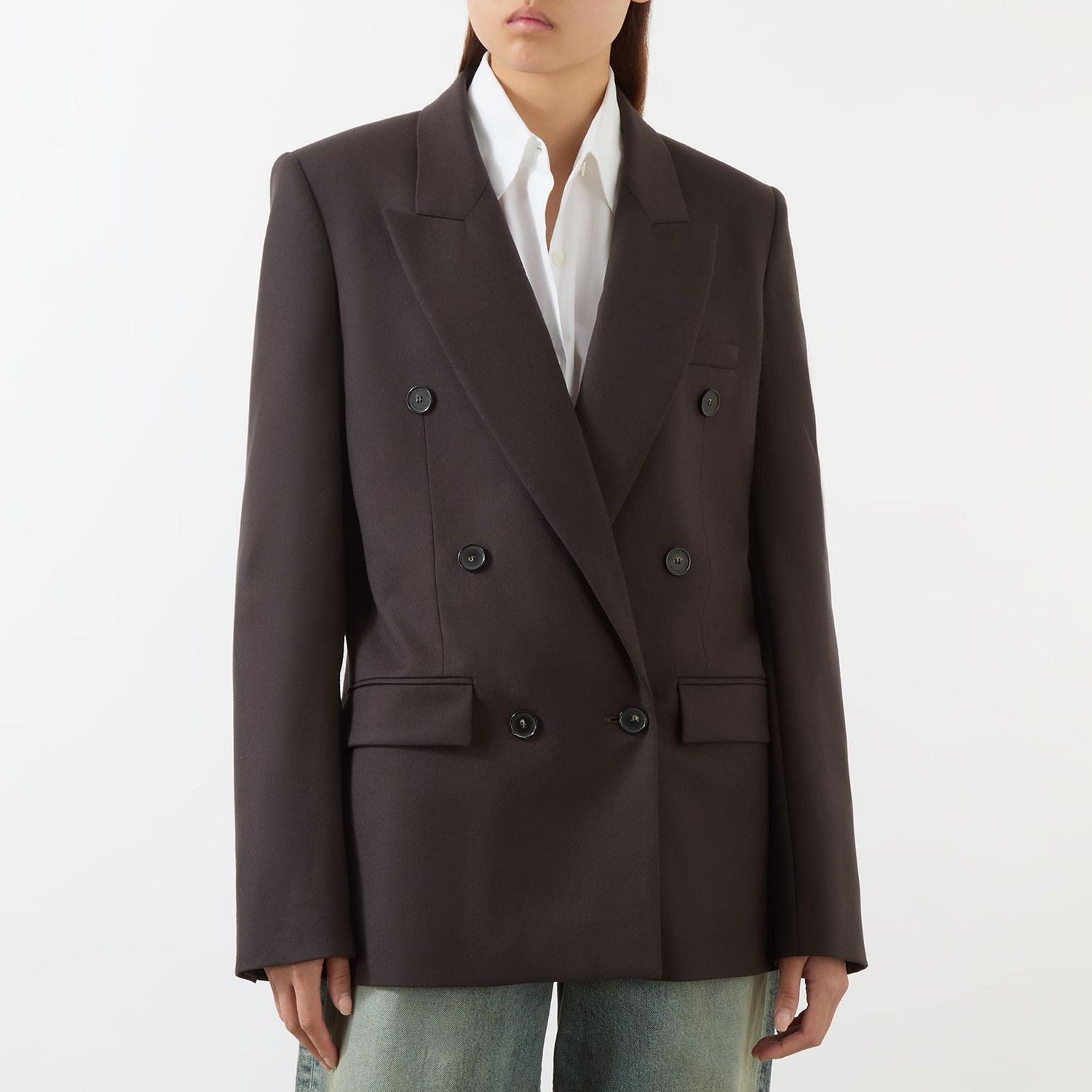 Stella McCartney o1s22i1n1024 Double-Breasted Wool Blazer in Brown Size M / US 6-8 / IT 42-44 - 3 Thumbnail