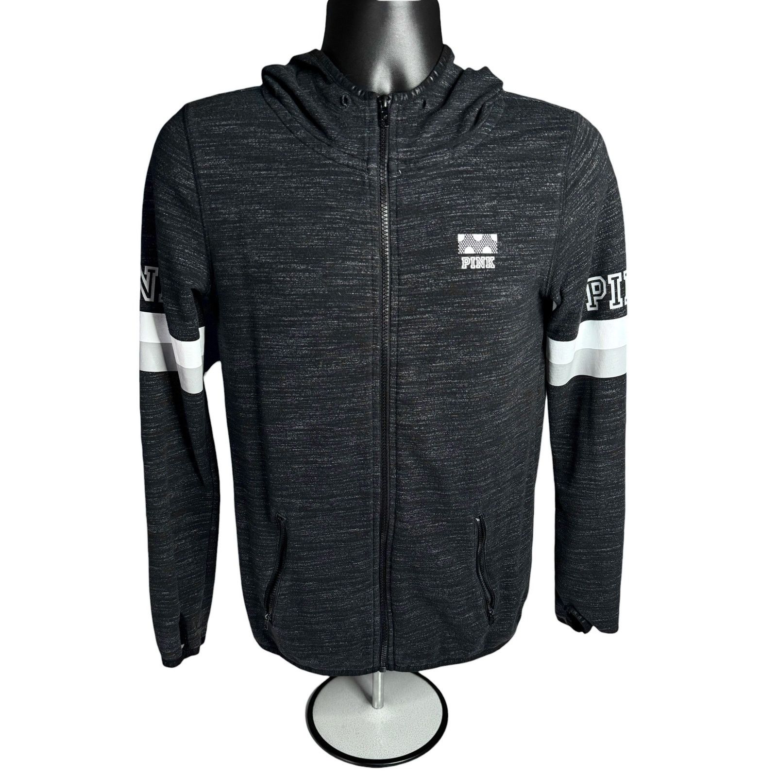 Pink PINK Victoria’s Secret Hoodie Small Black Zip Up Sweatshirt Size S / US 4 / IT 40 - 1 Thumbnail