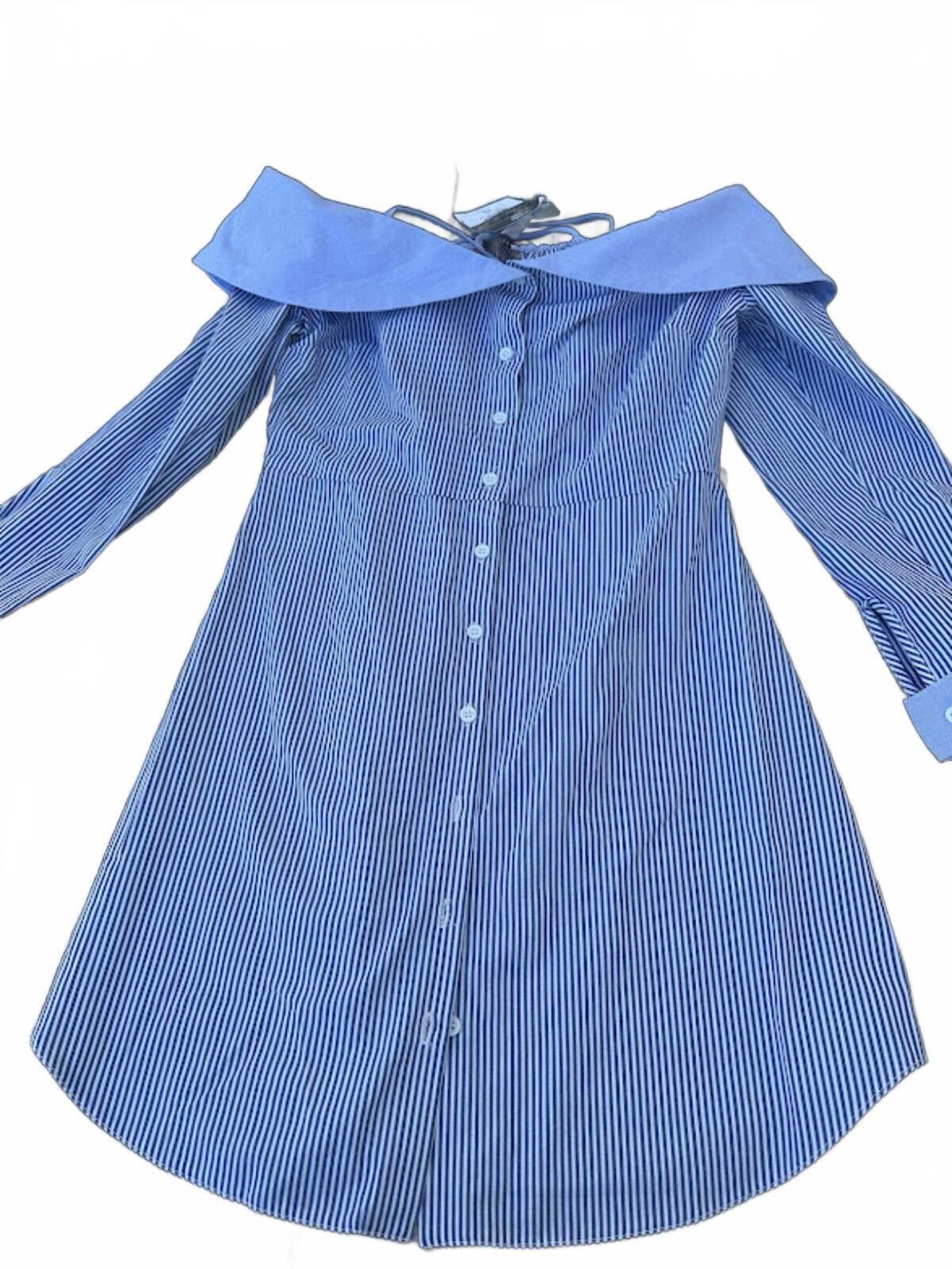 Topshop Topshop Blue Stripe Cold Shoulder Dress Size XS / US 0-2 / IT 36-38 - 1 Thumbnail
