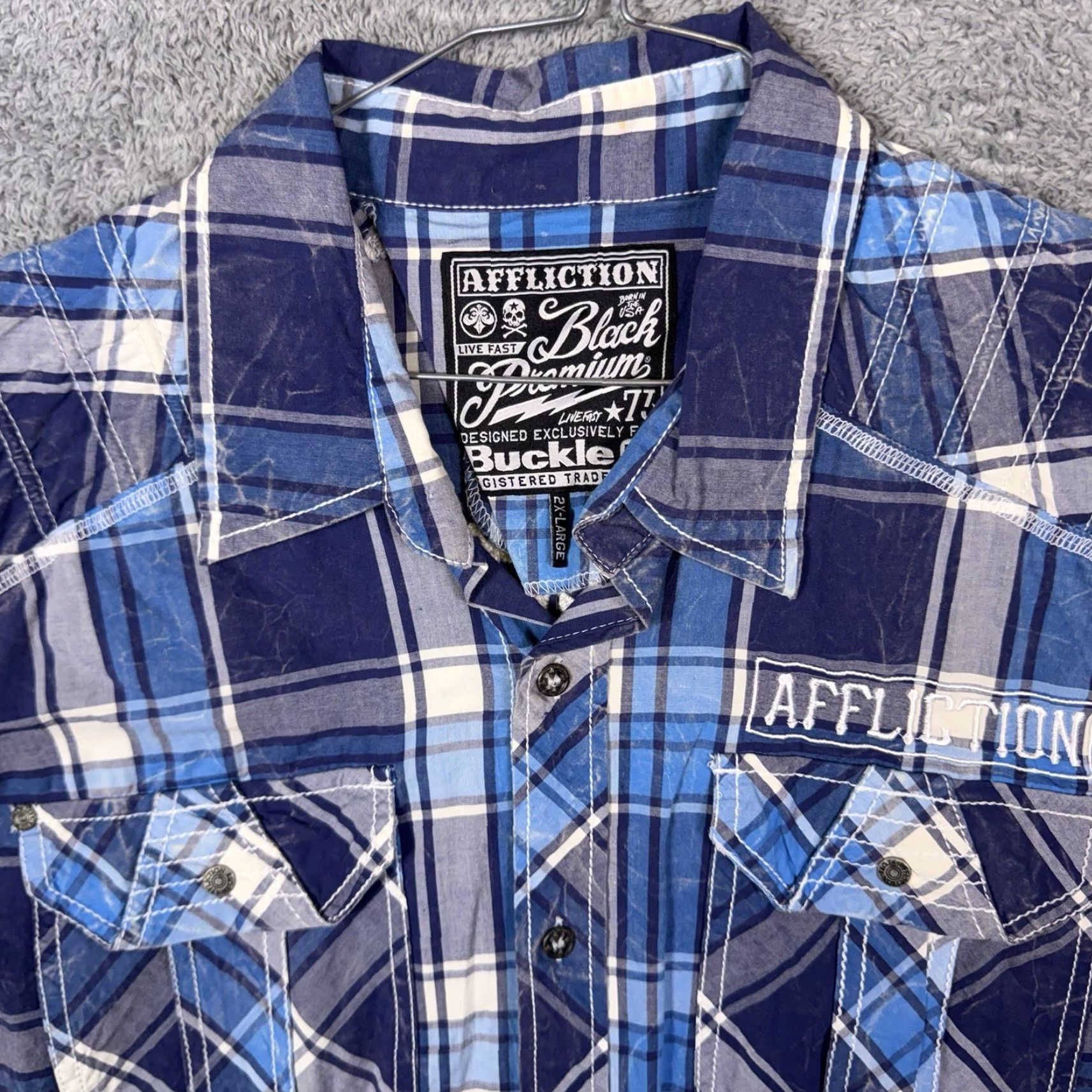 Affliction VINTAGE Affliction Shirt Mens 2XL Blue Size US XXL / EU 58 / 5 - 6 Thumbnail