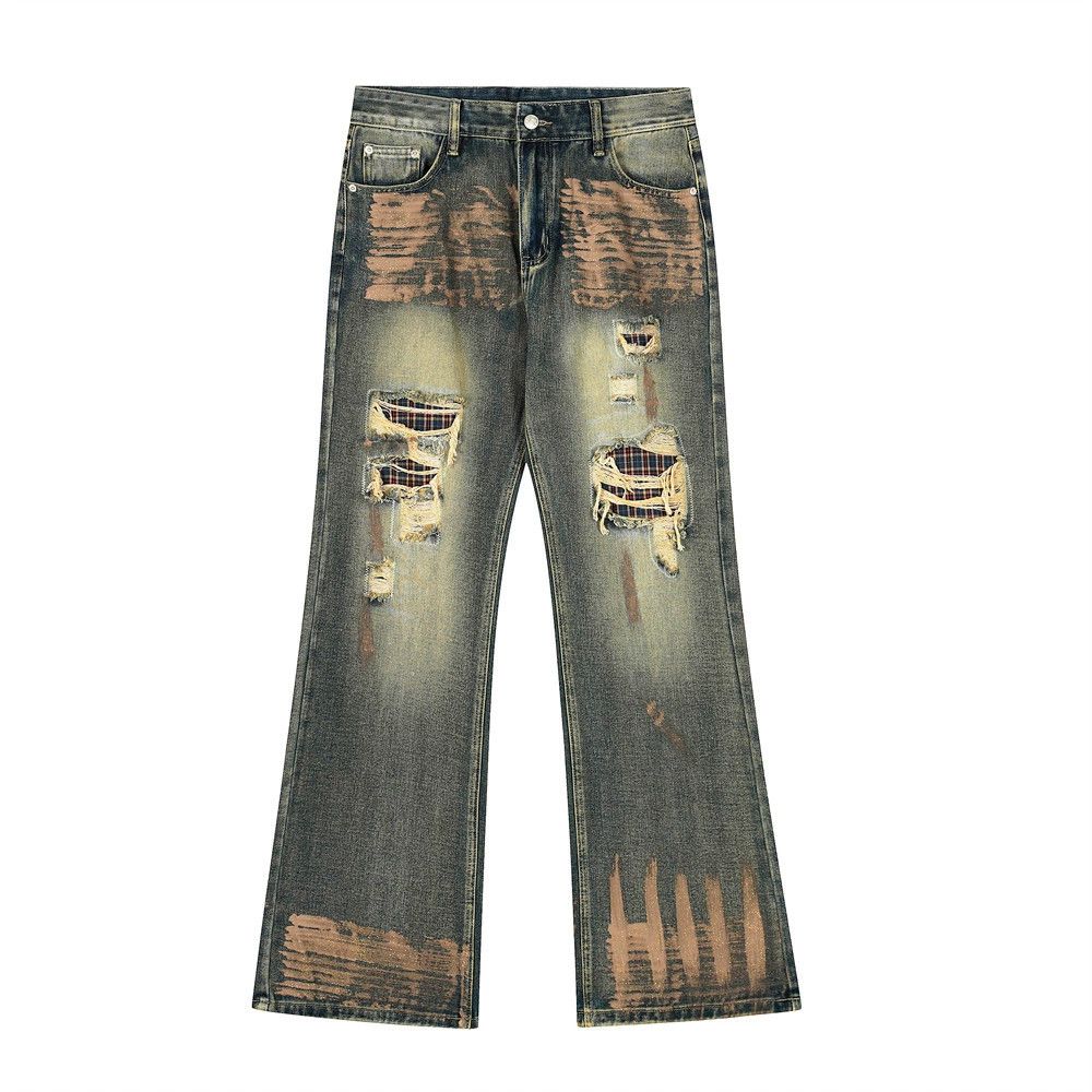 Vintage Heavy-duty washed hippie flared ink-splashed ripped jeans Size US 32 / EU 48 - 1 Thumbnail