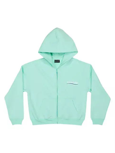 Balenciaga o1bcso1str1224 Unisex Small Fit Zip-Up Hoodie Mint/White Size US M / EU 48-50 / 2 - 1 Thumbnail