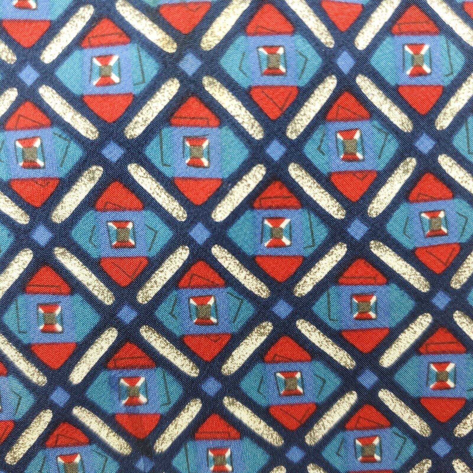 Vintage Surrey Red Blue Silk Tie Geometric Italy Classic Size ONE SIZE - 2 Thumbnail