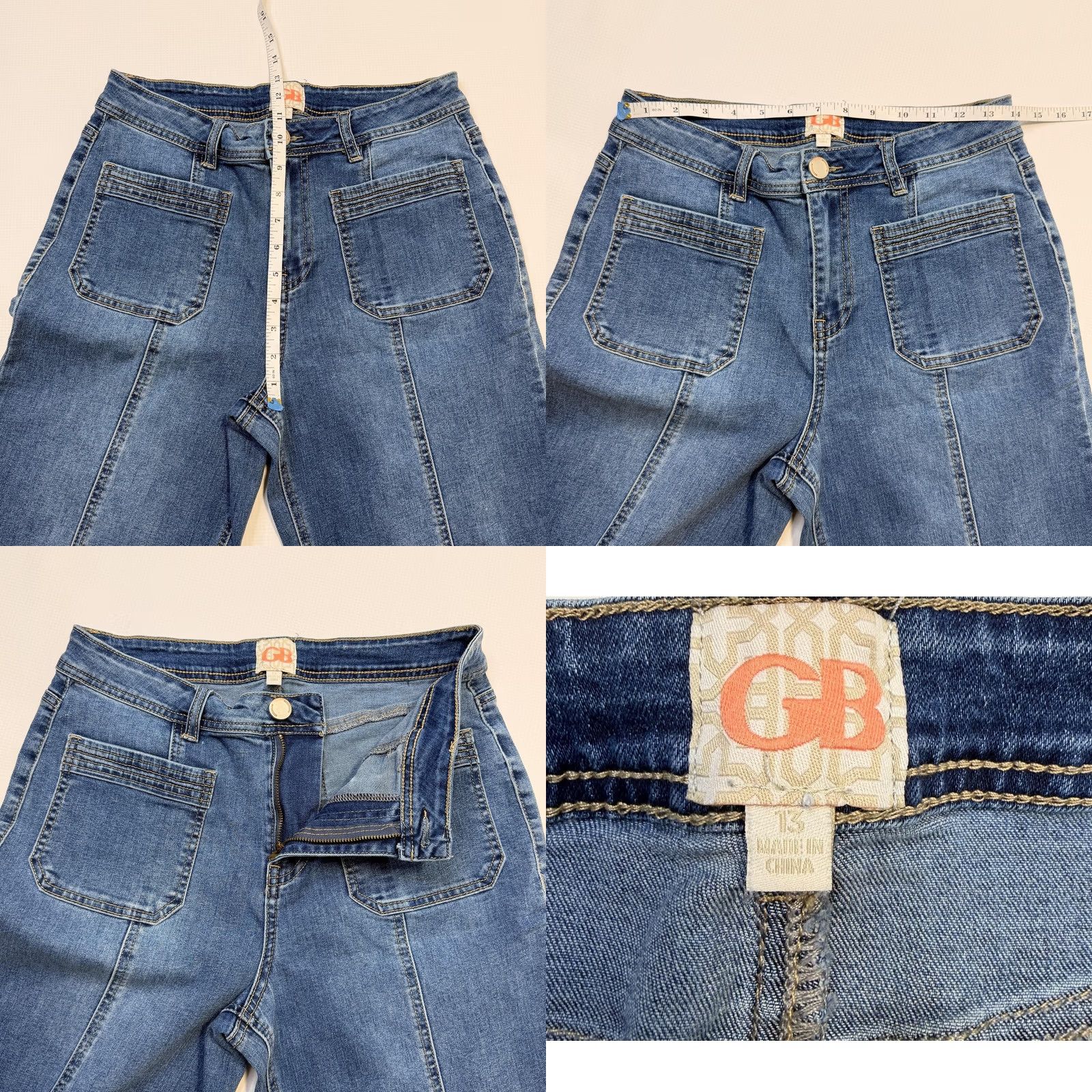 Vintage GB Jeans Juniors 13 Blue Wide-Leg High Rise Relaxed Stretch Denim Medium Wash Jeans Size 34" / US 12 / IT 48 - 8 Thumbnail