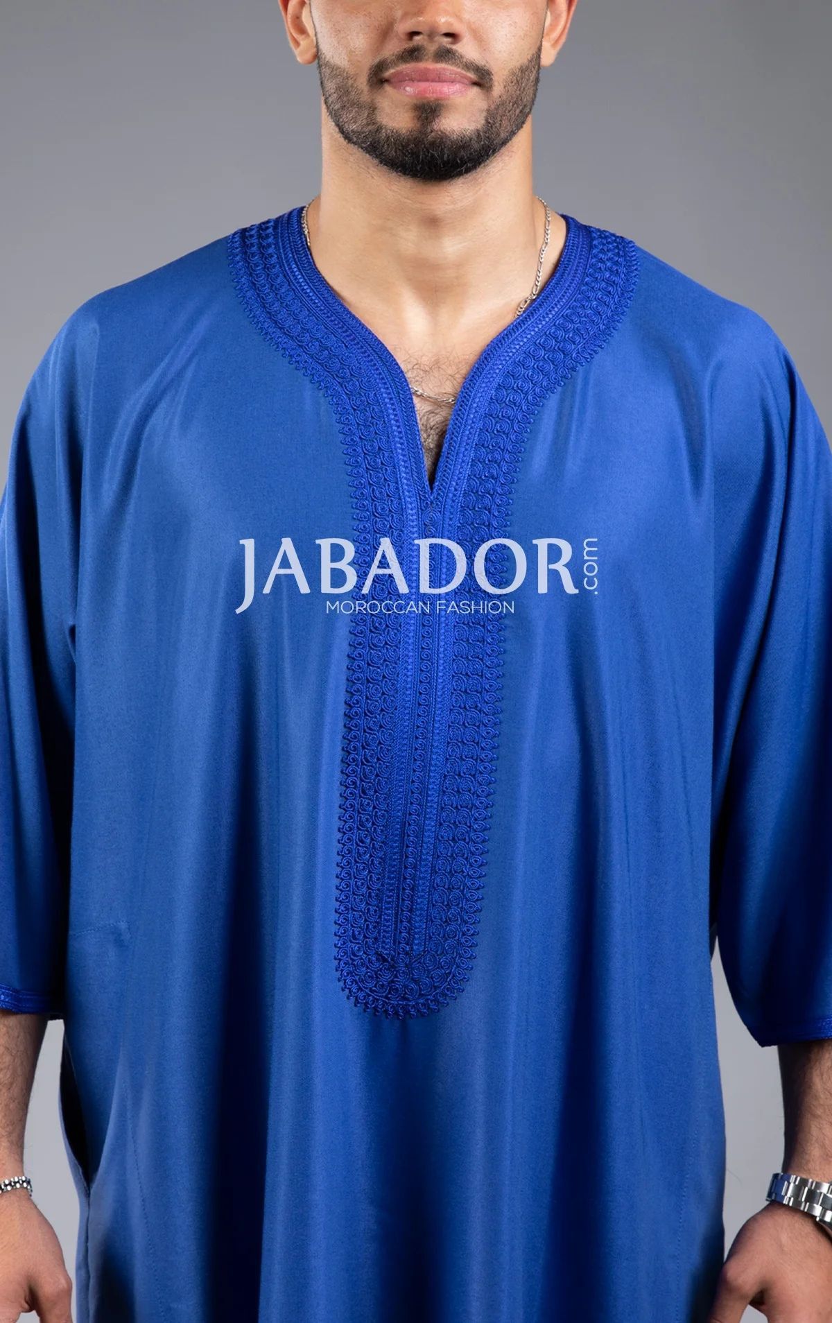 Other Moroccan caftan long Gandoura Bleu Roi Size US L / EU 52-54 / 3 - 3 Thumbnail