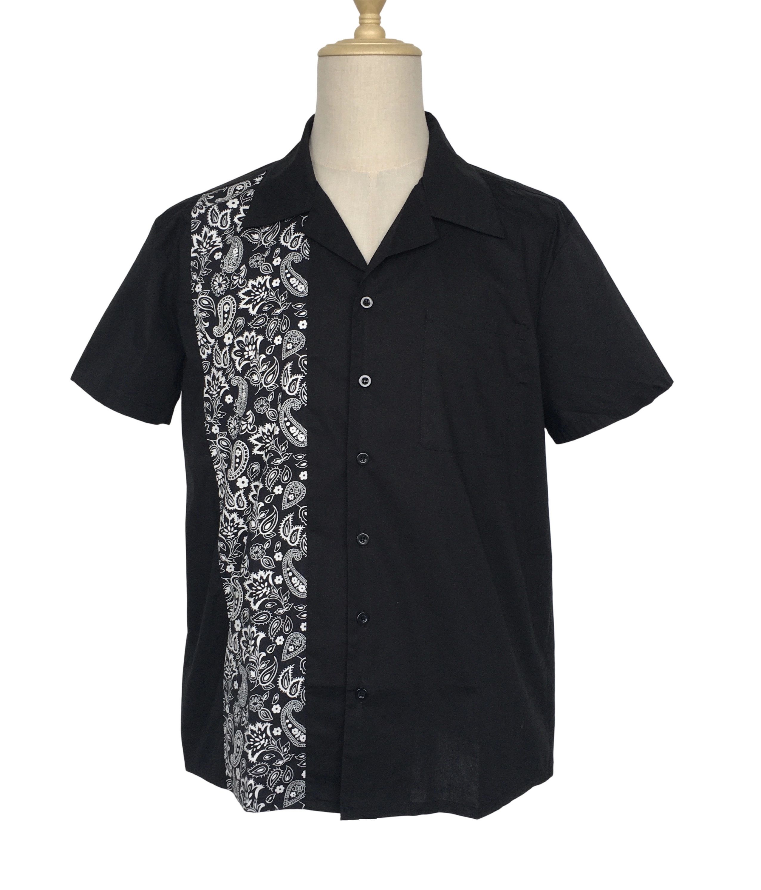 Other Retro Casual Men Shirts Cotton Black + paisley pattern Size US XXL / EU 58 / 5 - 1 Thumbnail