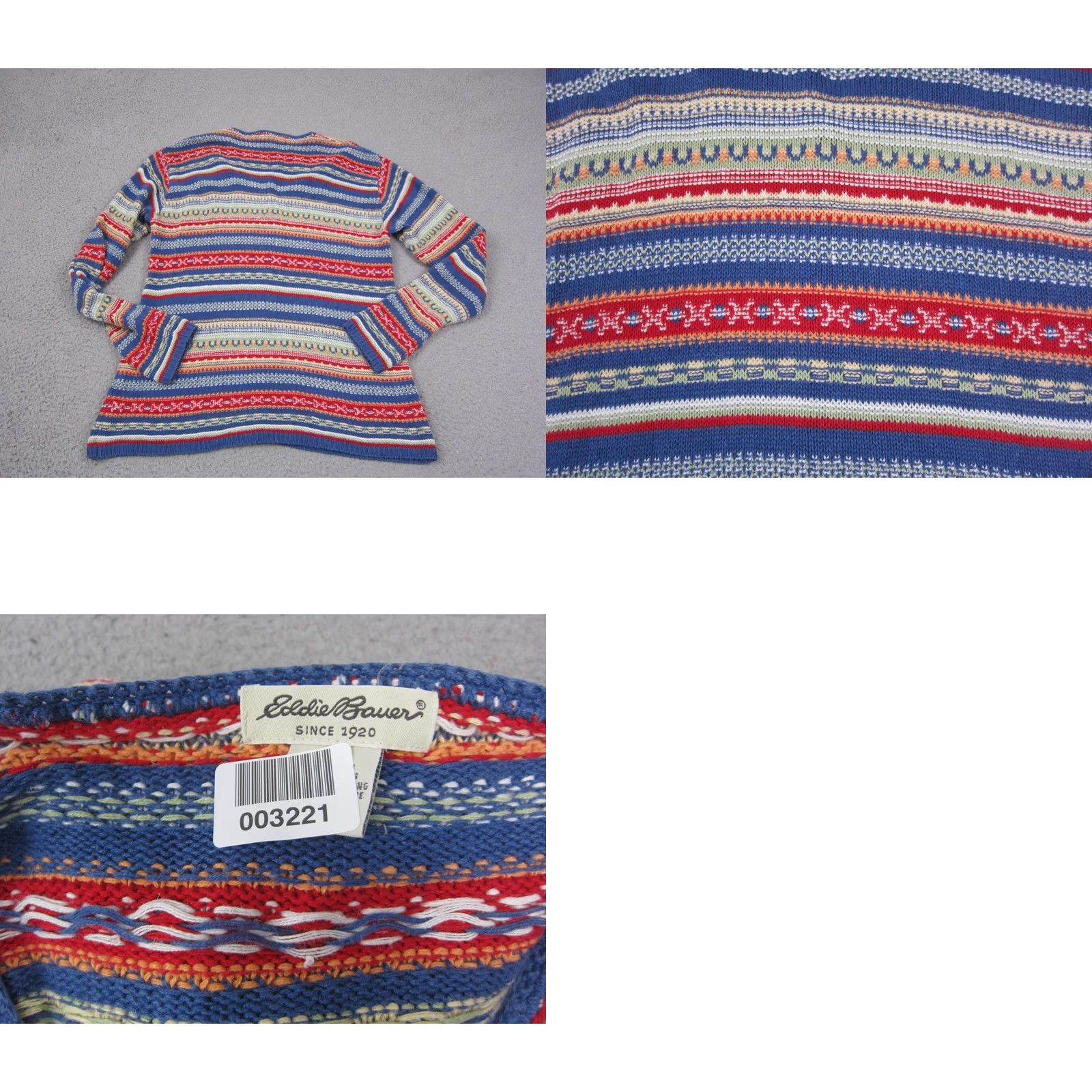 Eddie Bauer Eddie Bauer Cardigan Womens Medium Tall Blue Fair Isle Cotton Linen Knit V-Neck Long Sleeve Lightweight Size M / US 6-8 / IT 42-44 - 8 Thumbnail