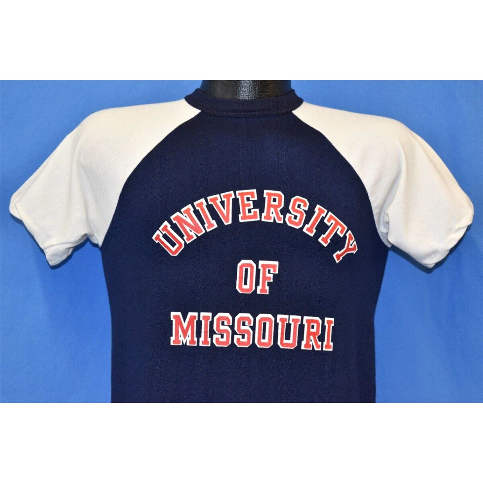 image of Vintage 80's University Missouri Raglan Jersey Mizzou Mu T-Shirt College Small S in White, Men's